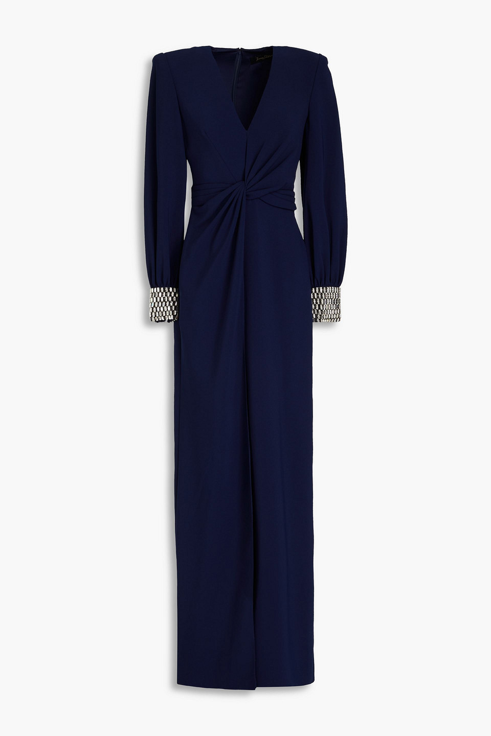 Jenny Packham Crystal-embellished Twisted Crepe Gown In Navy