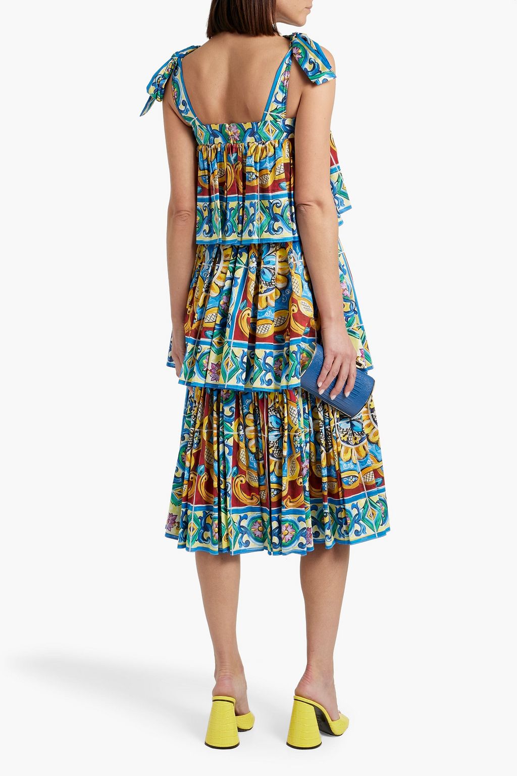 DOLCE&GABBANA فستان من البوبلين المصنوع من مزيج من القطن بطبقات متدرجة ومزين بطبعات