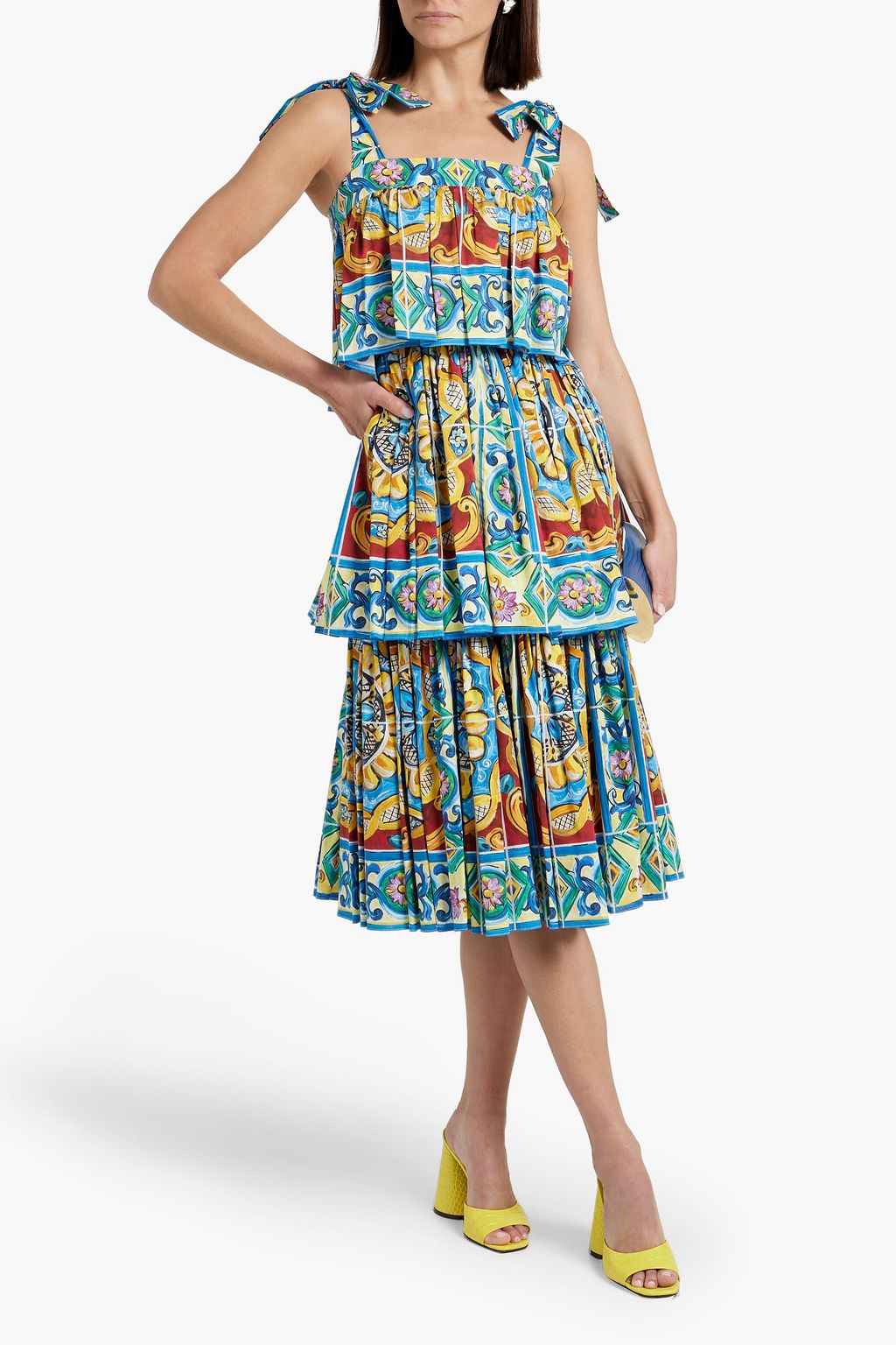 DOLCE&GABBANA فستان من البوبلين المصنوع من مزيج من القطن بطبقات متدرجة ومزين بطبعات