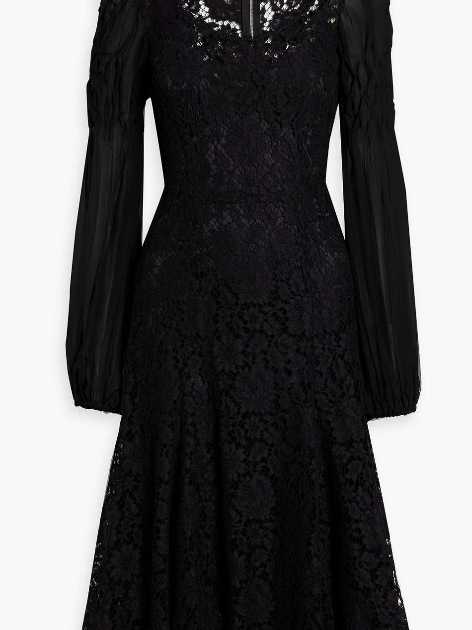 cotton-blend corded lace and chiffon midi dress