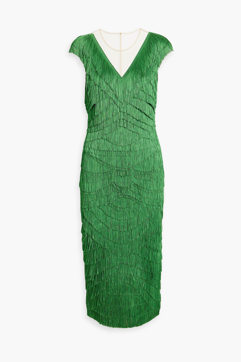 Dolce & Gabbana Fringed Tulle Midi Dress In Green