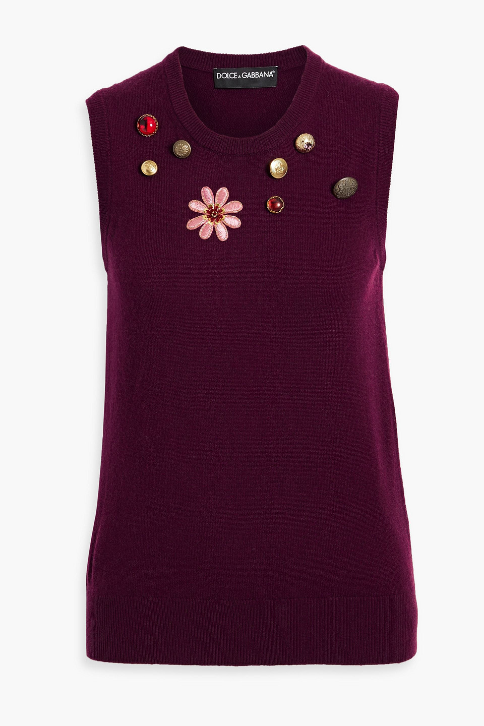 Dolce & Gabbana Embellished Cashmere Vest In Plum