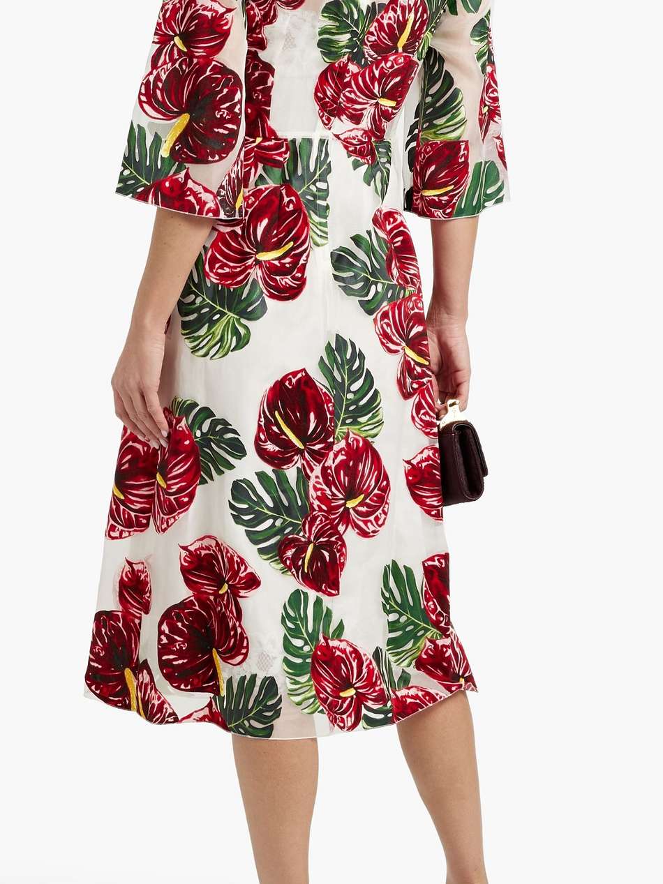 floral-print organza midi dress