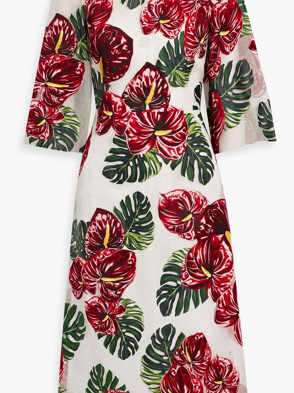 floral-print organza midi dress