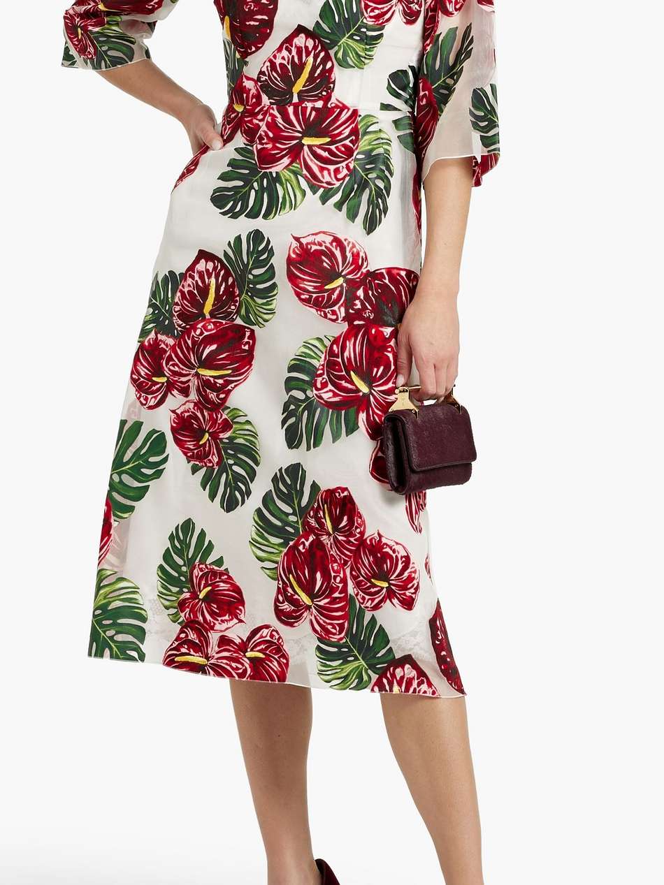 floral-print organza midi dress