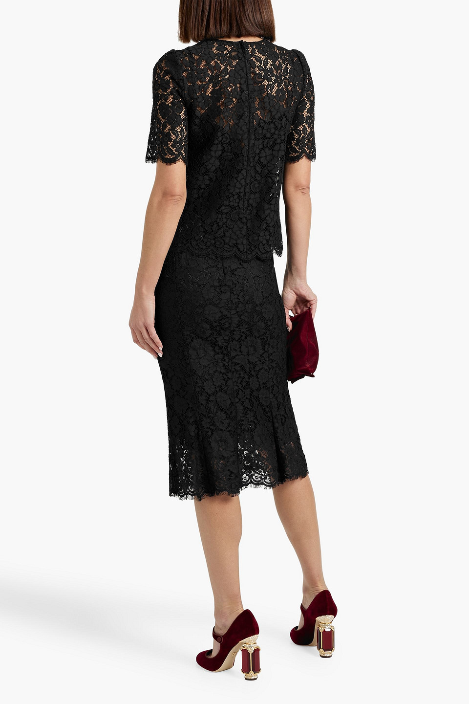 Dolce & Gabbana Appliquéd Cotton-blend Corded Lace Top In Black