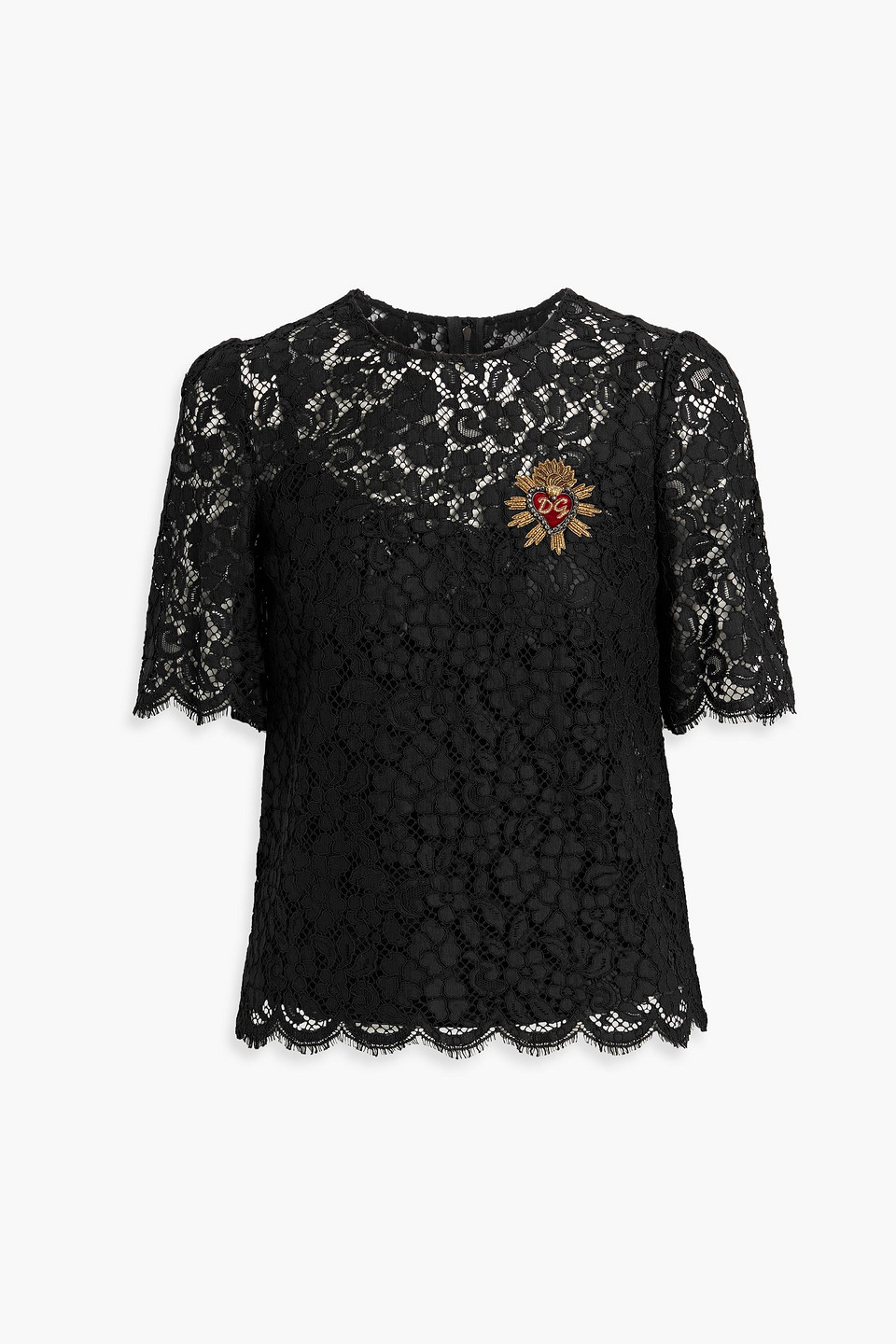 Dolce & Gabbana Appliquéd Cotton-blend Corded Lace Top In Black