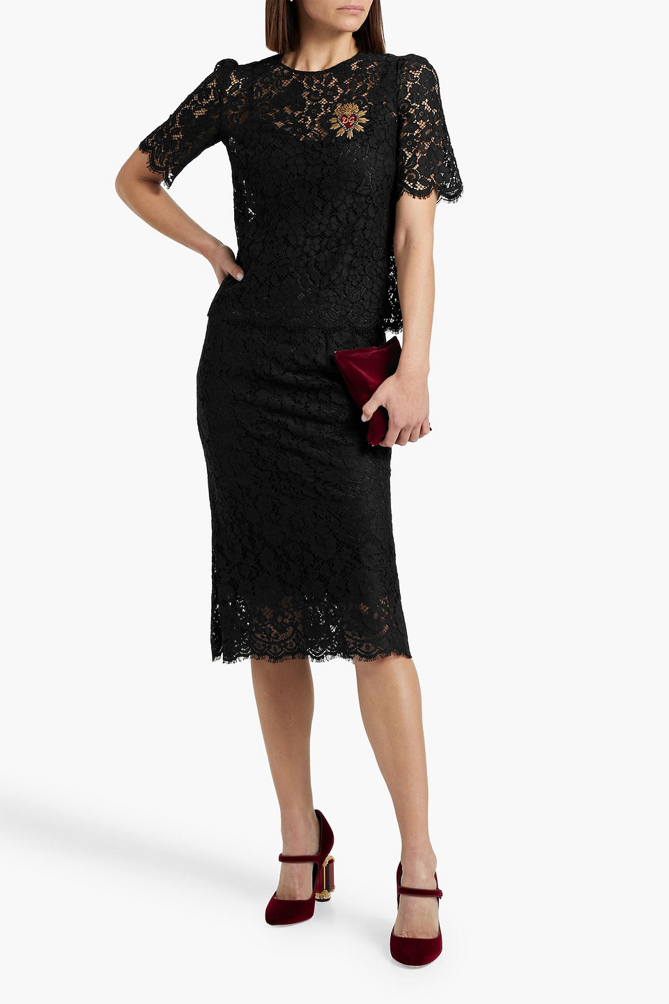 Dolce & Gabbana Appliquéd Cotton-blend Corded Lace Top In Black