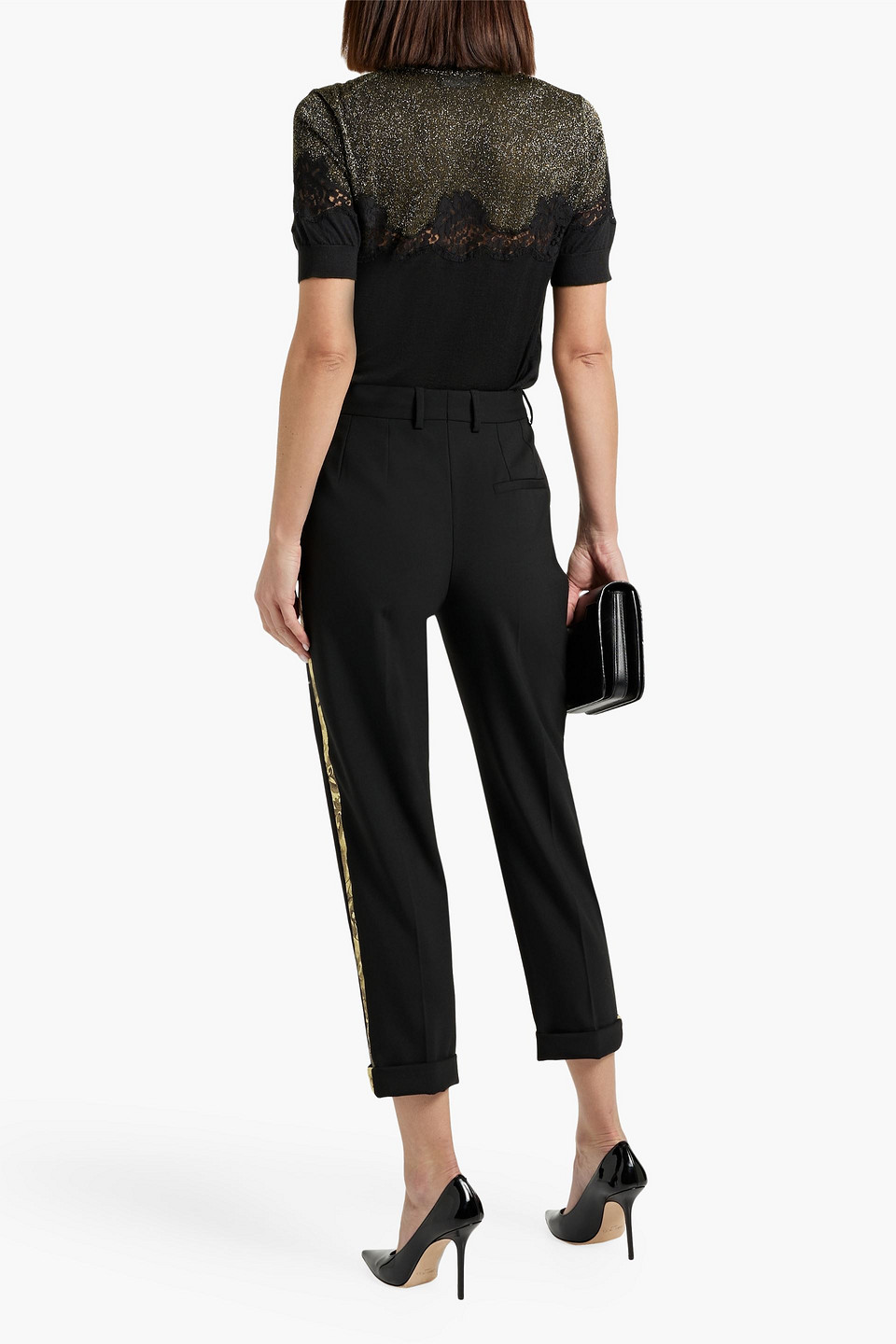 Shop Dolce & Gabbana Cropped Wool-blend Crepe Tapered Pants In Black