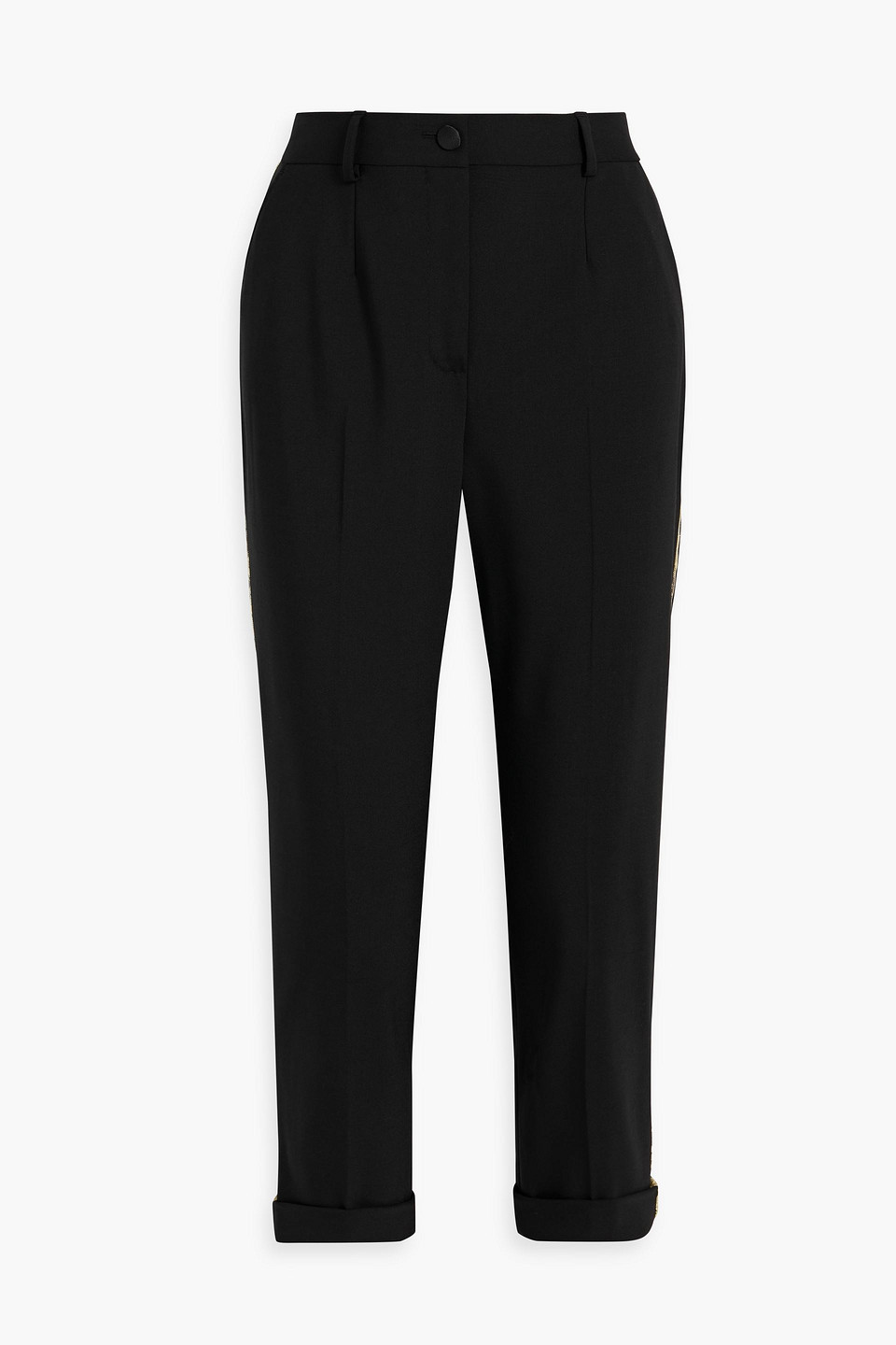 Shop Dolce & Gabbana Cropped Wool-blend Crepe Tapered Pants In Black