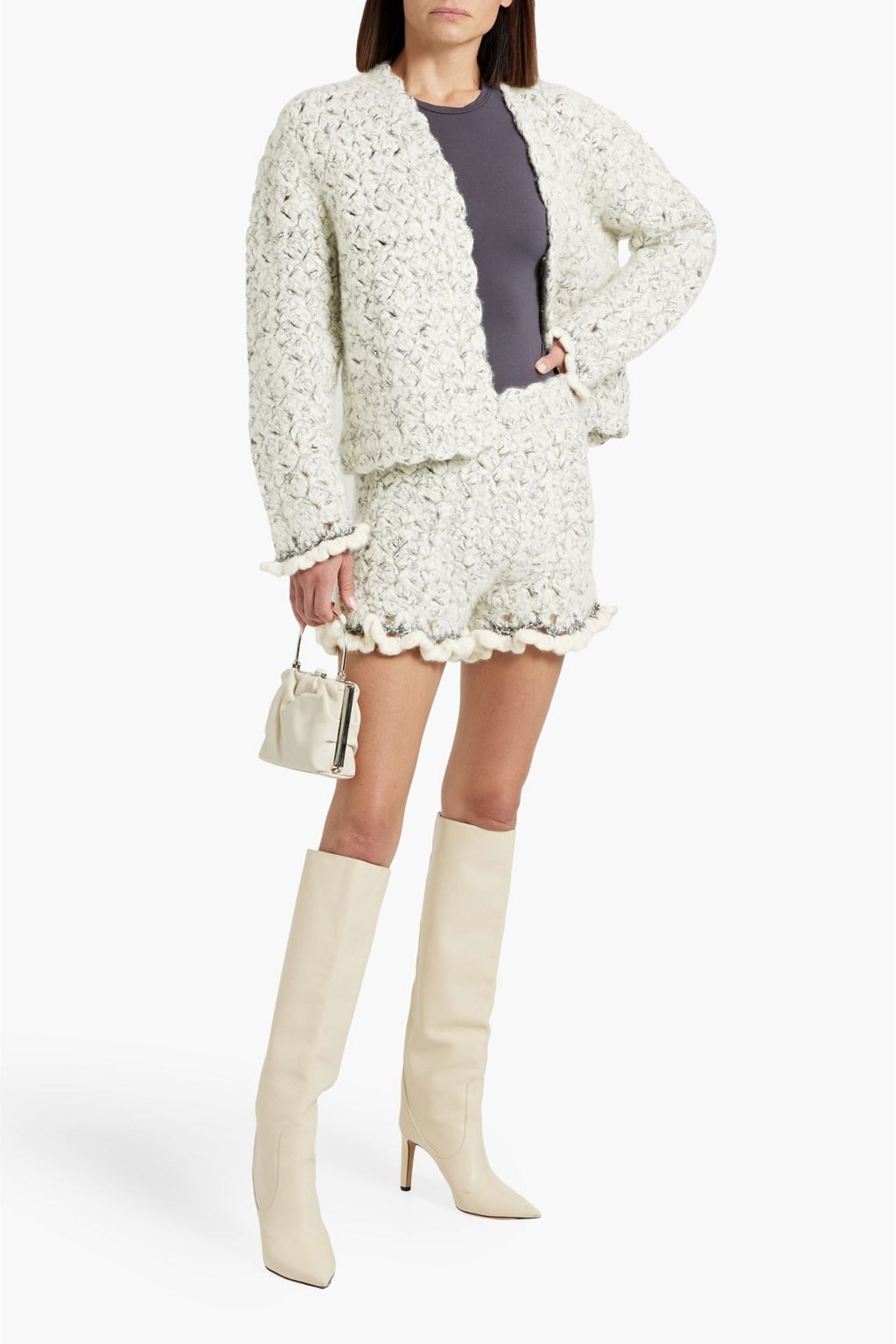 DOLCE&GABBANA Metallic bouclé-knit cashmere-blend shorts