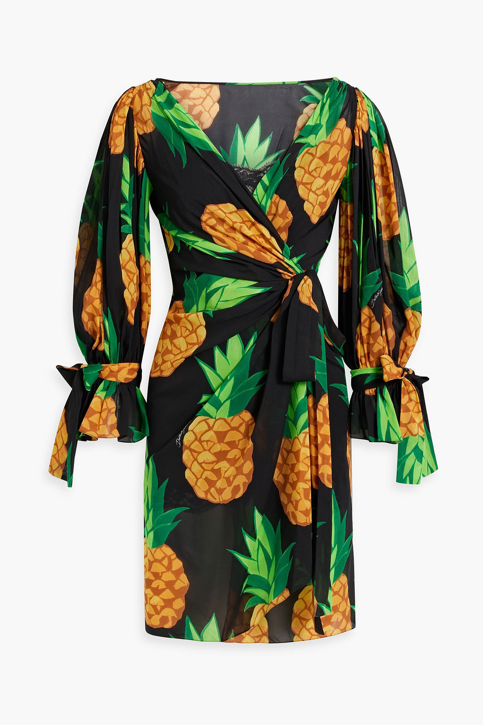 Printed silk-blend crepe mini wrap dress