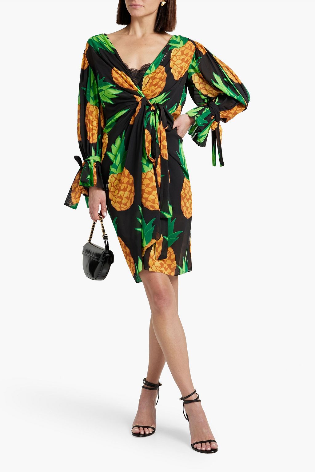 DOLCE&GABBANA Printed silk-blend crepe mini wrap dress