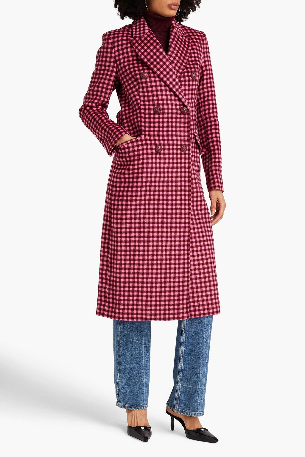 REBECCA VALLANCE Rouge double-breasted gingham brushed-wool coat