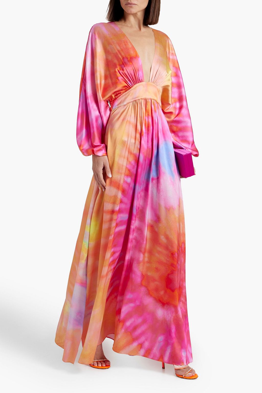 RETROFÊTE Lila tie-dyed stretch-silk satin maxi dress