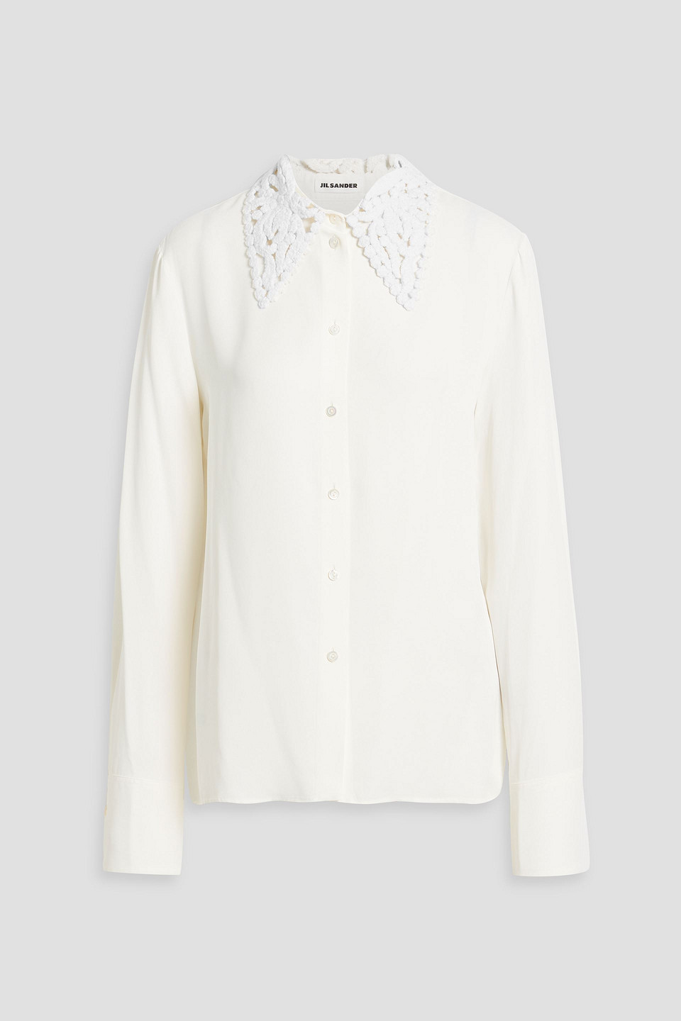 Jil Sander Crochet-paneled Crepe Shirt In White