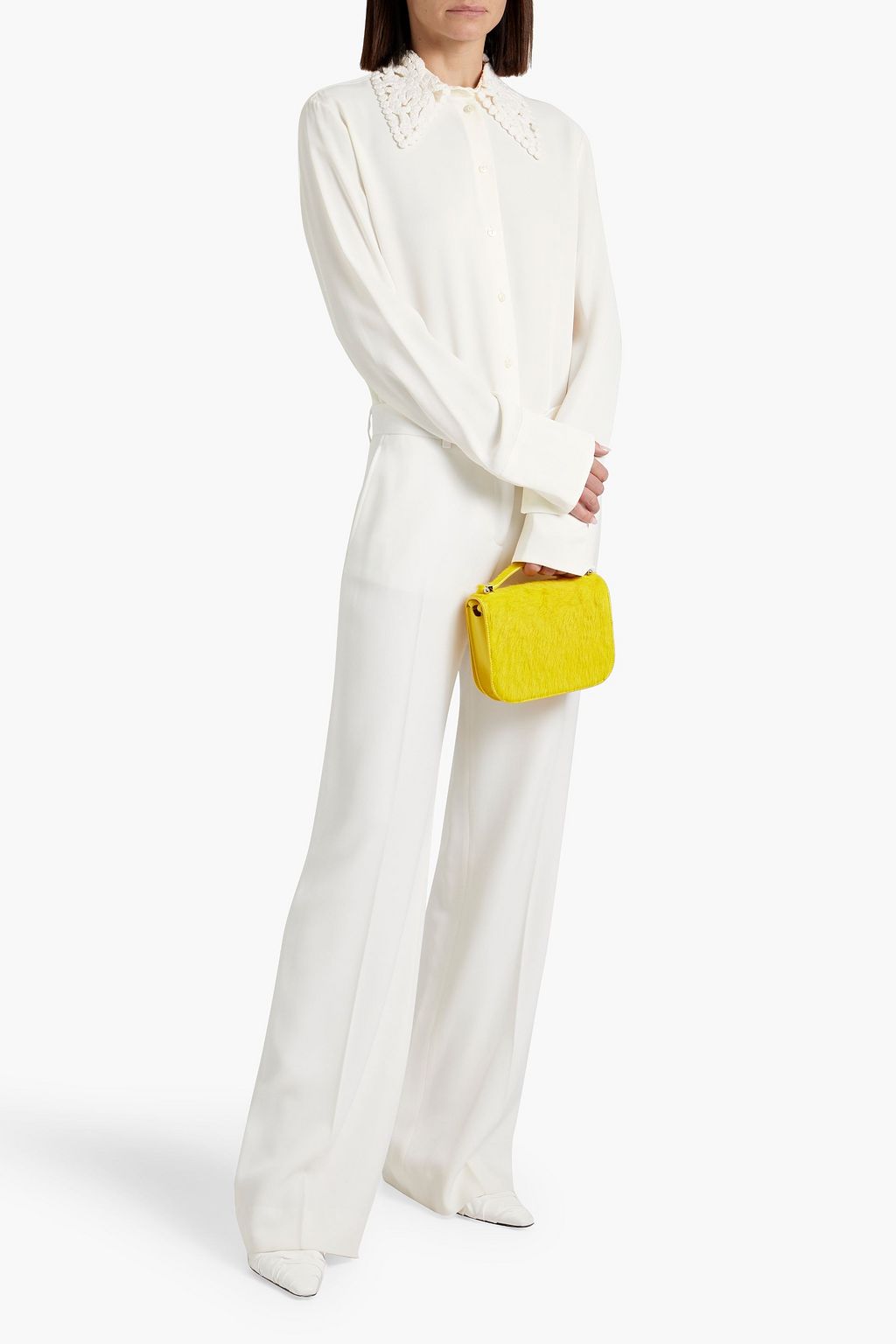 JIL SANDER Crochet-paneled crepe shirt