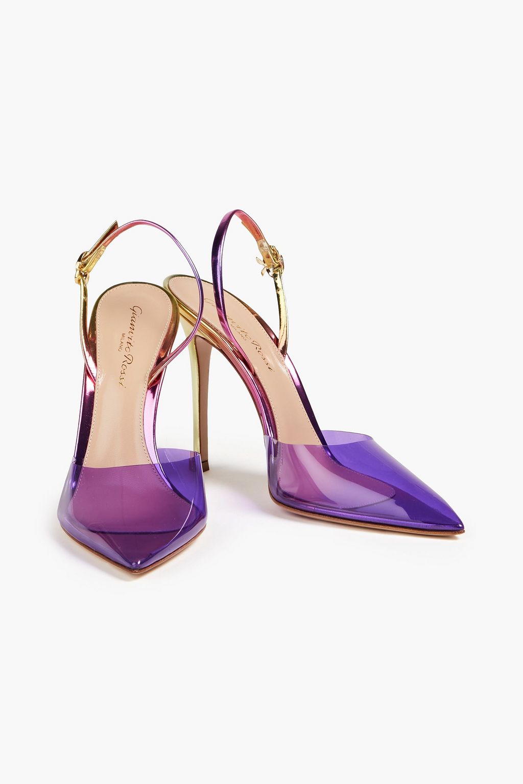 GIANVITO ROSSI Ribbon D'Orsay PVC and leather slingback pumps