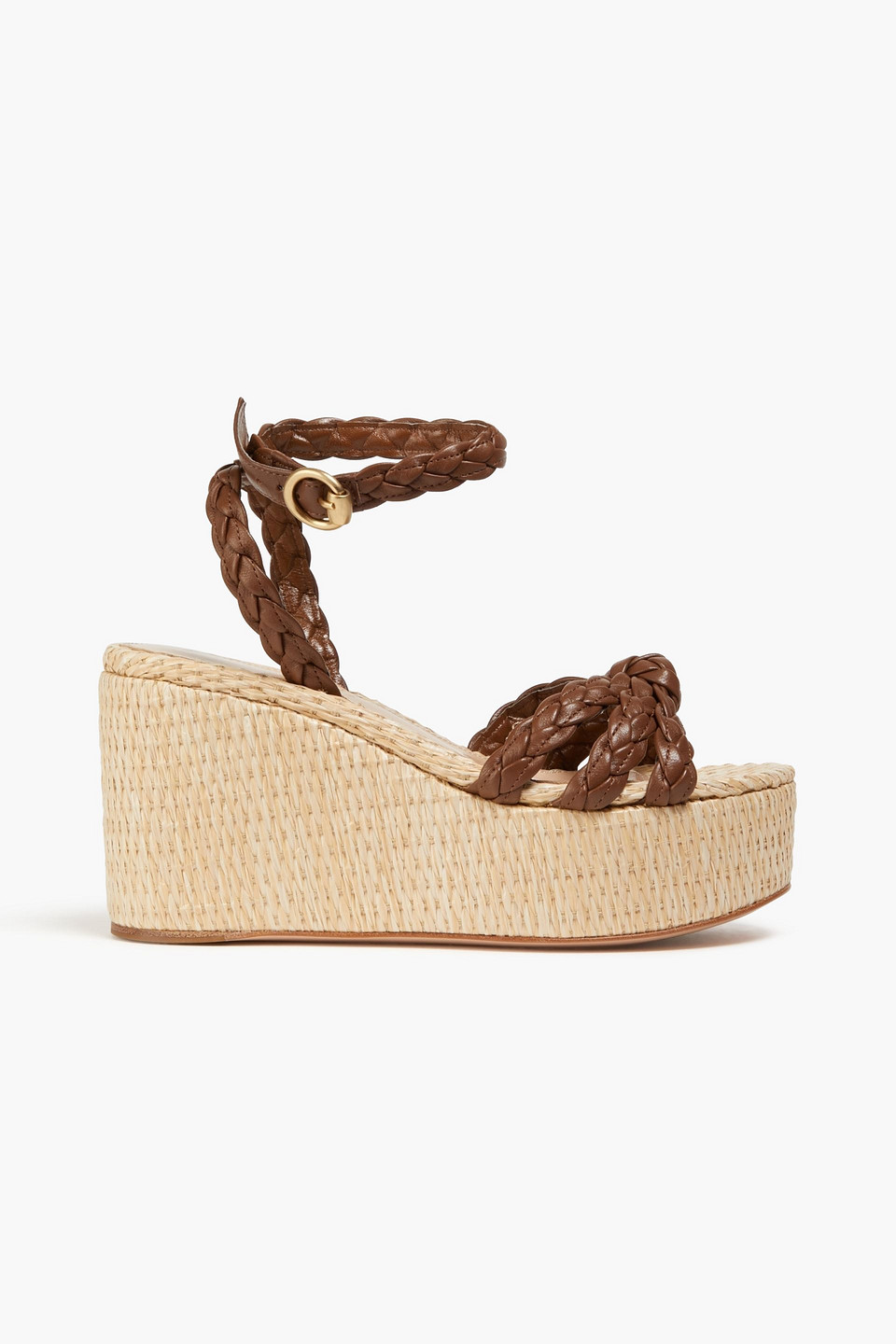 Braided leather wedge sandals