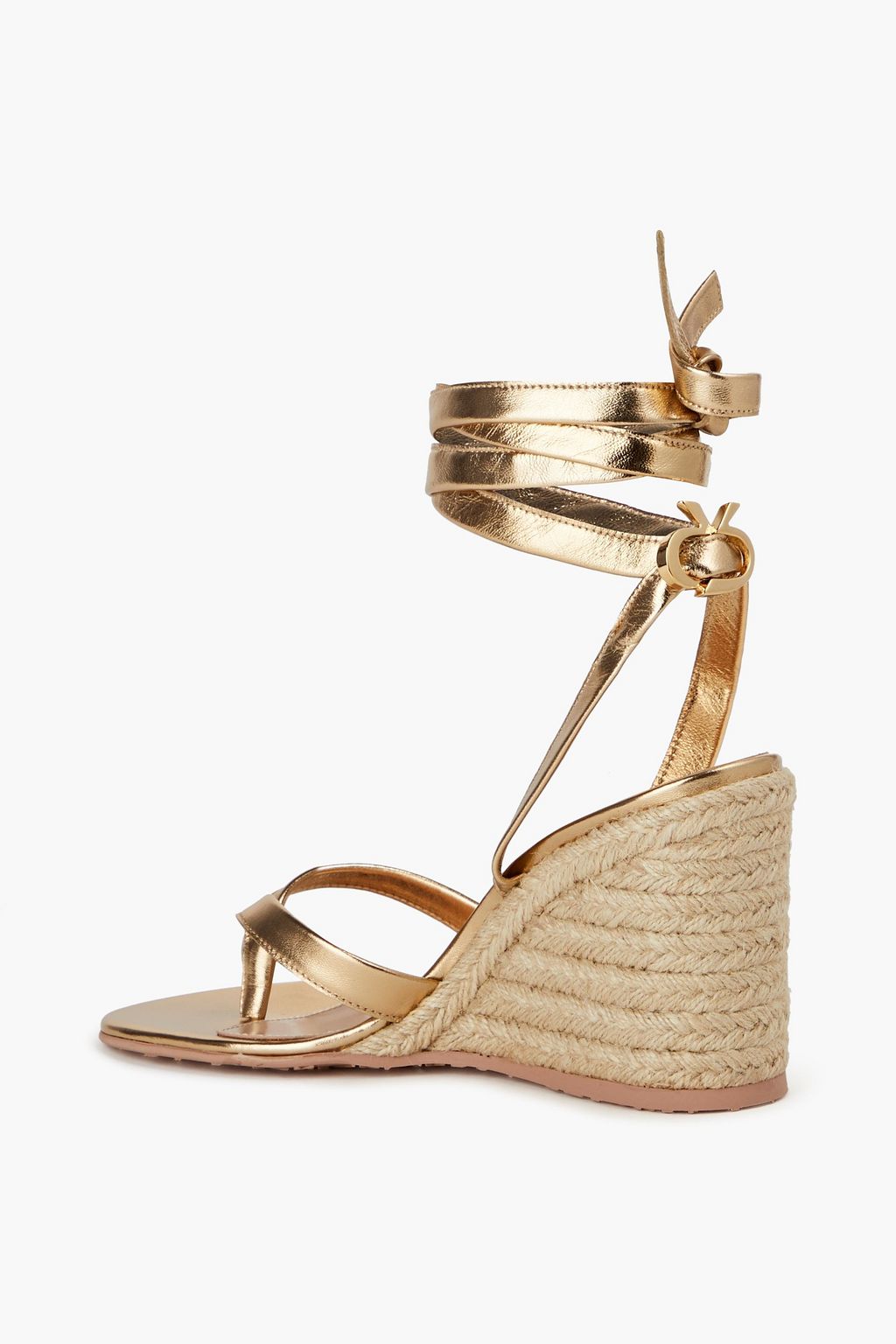 GIANVITO ROSSI Ribbon Beachclub レザー ウェッジエスパドリーユ メタリック