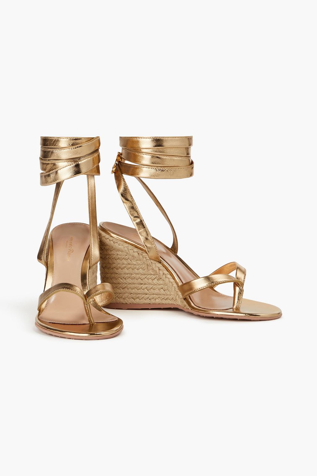 GIANVITO ROSSI Ribbon Beachclub レザー ウェッジエスパドリーユ メタリック