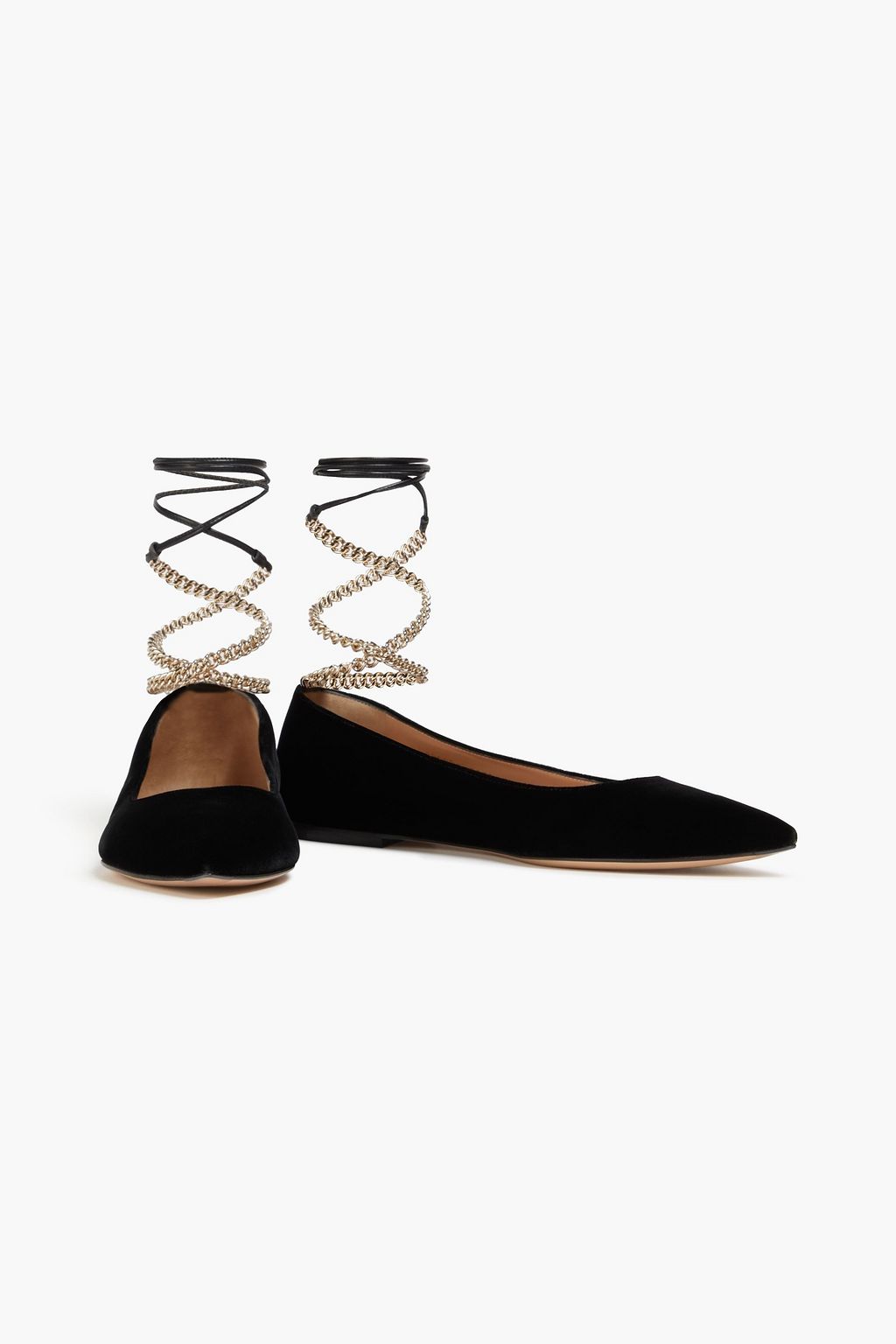 GIANVITO ROSSI Angie chain-embellished velvet point-toe flats