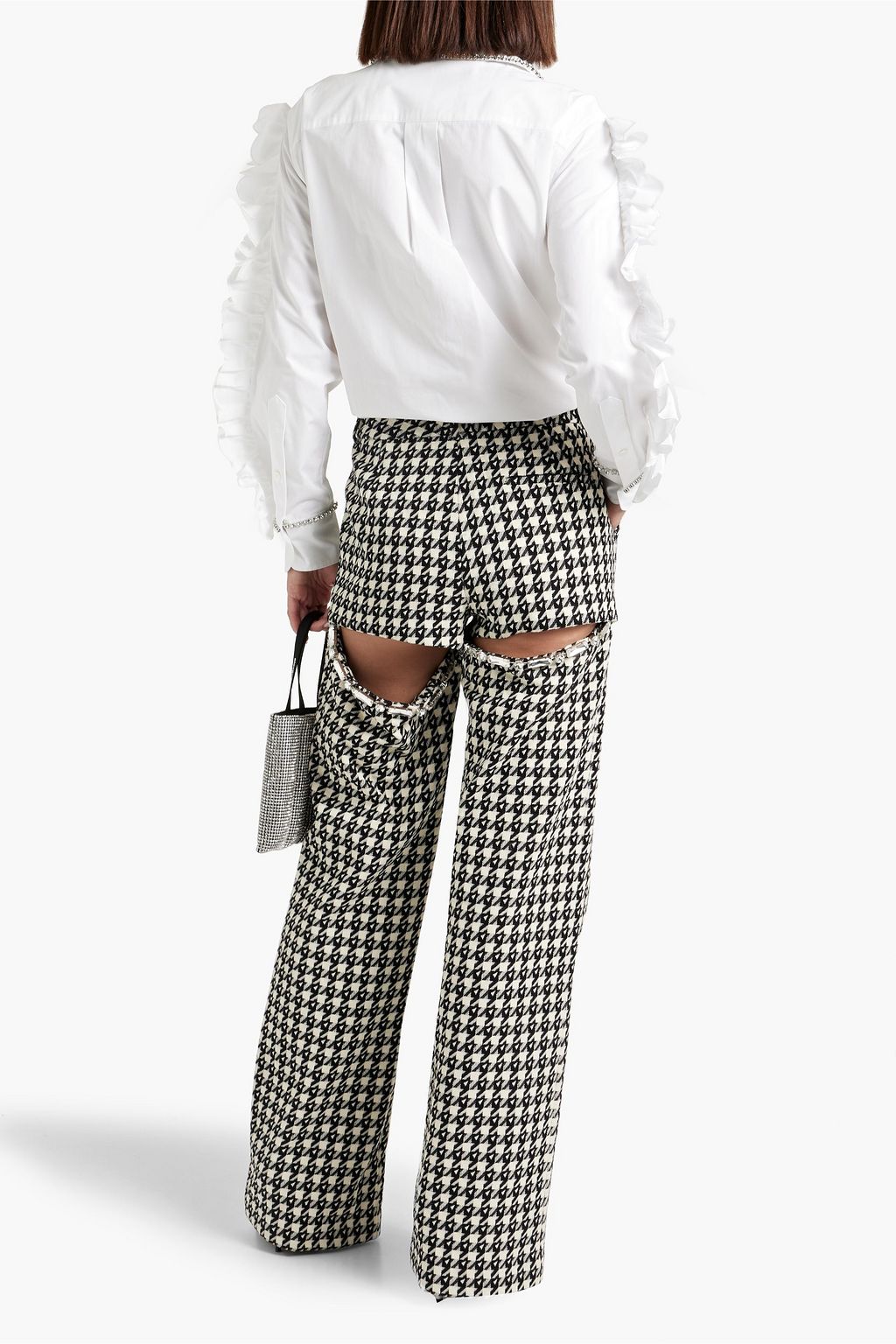 AREA Crystal-embellished ruffled cotton-poplin shirt