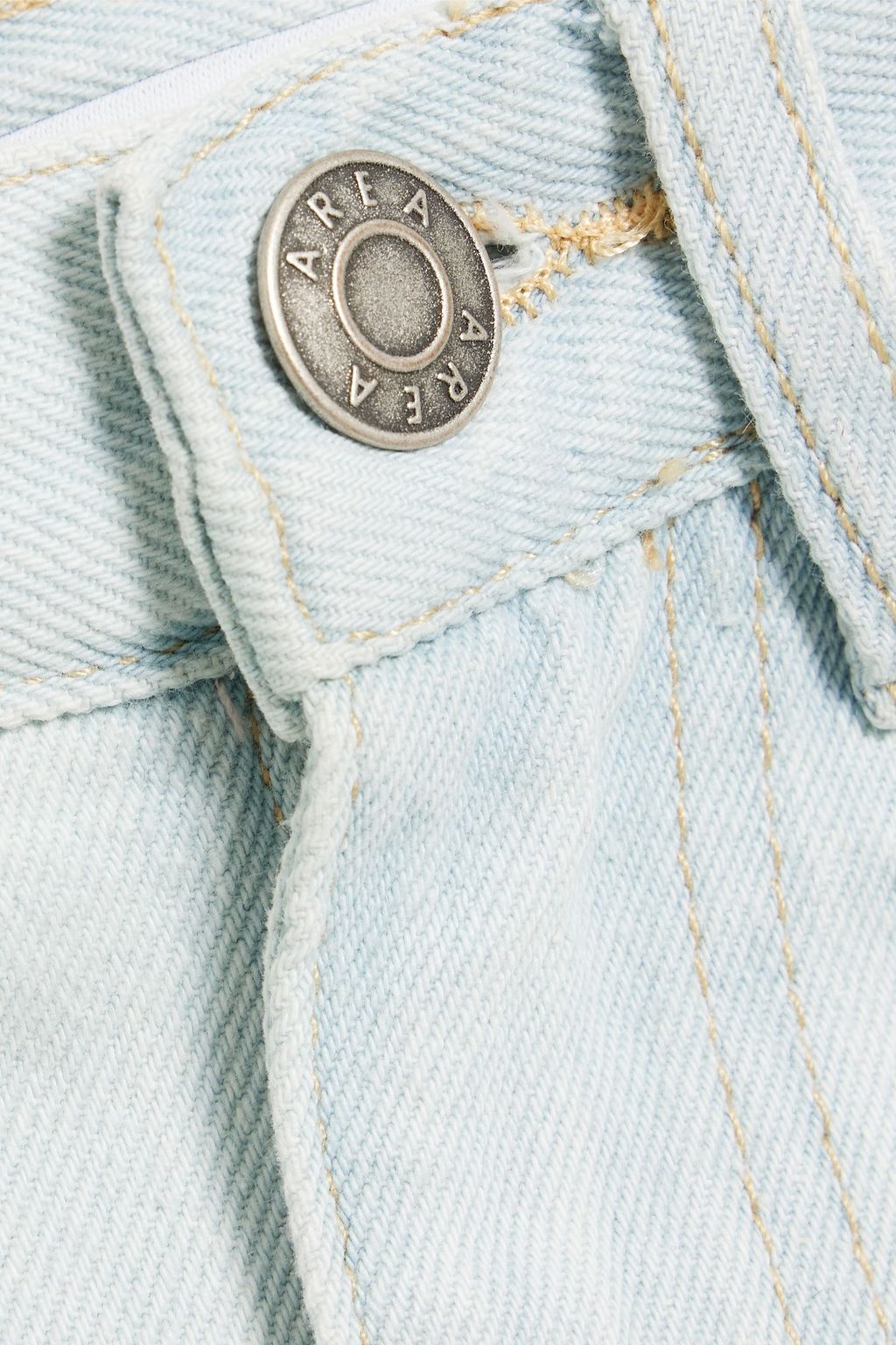 AREA Fringed crystal-embellished denim mini skirt