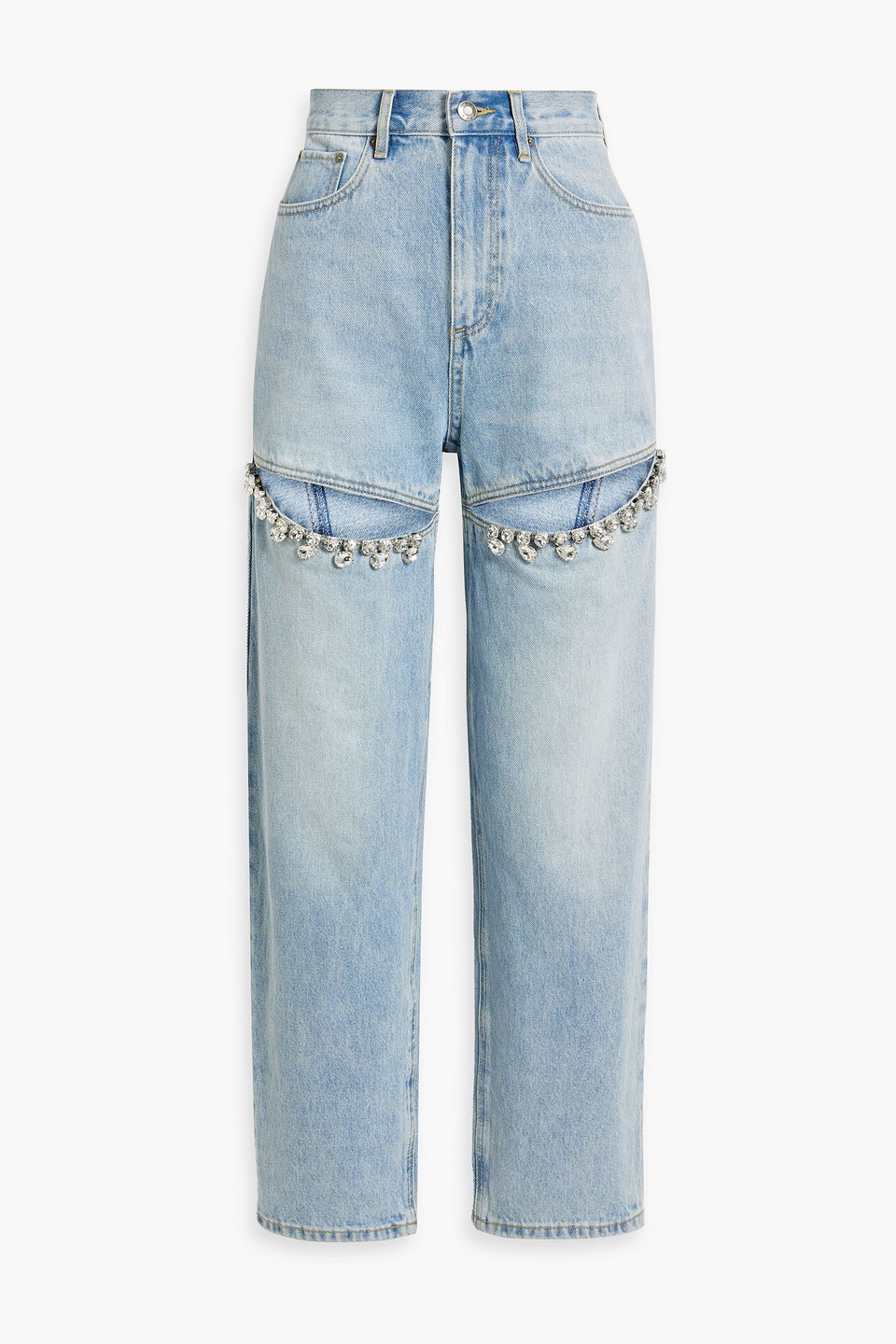 Area Crystal-embellished Cutout High-rise Wide-leg Jeans In Light Blue