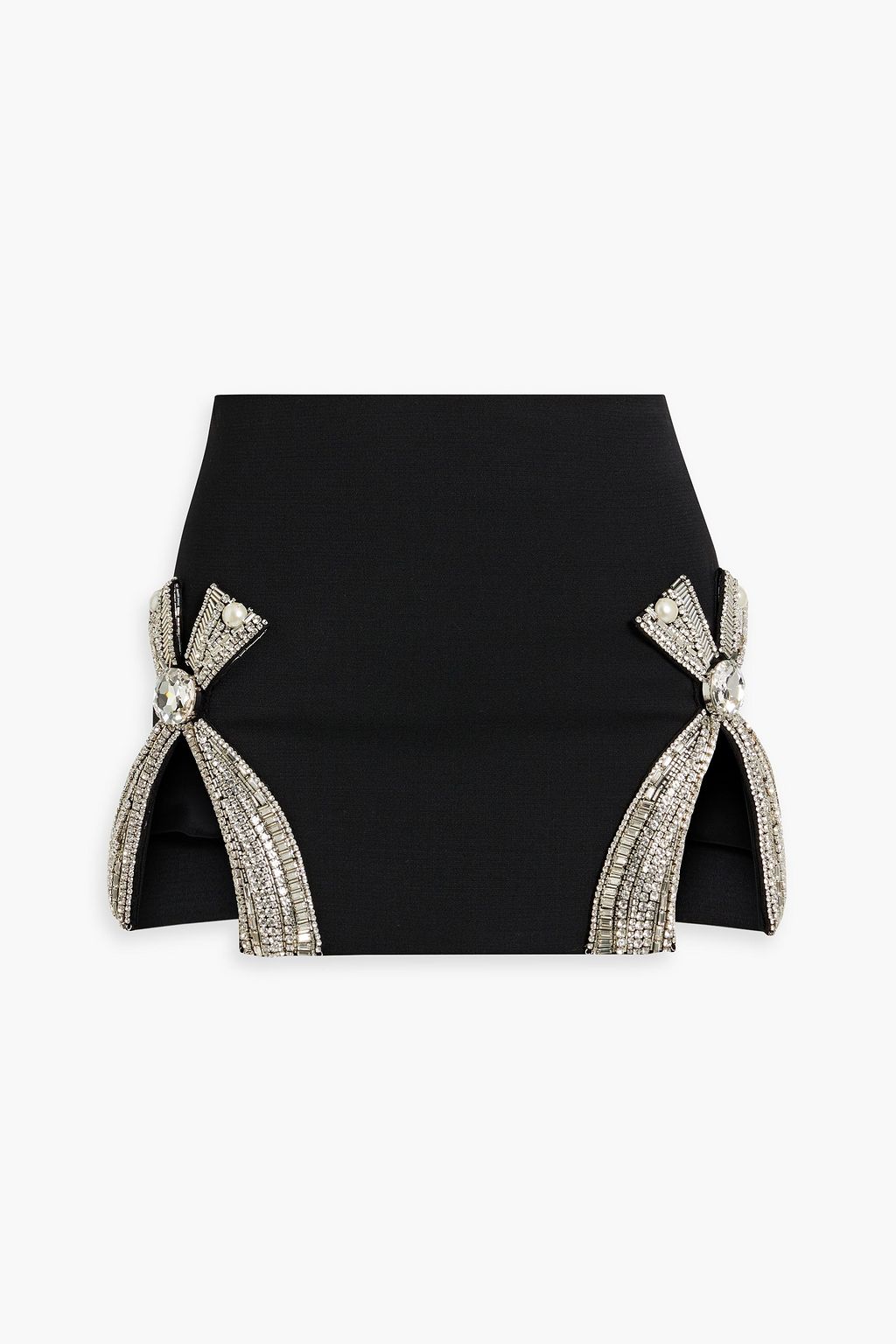 Embellished wool blend crepe mini skirt