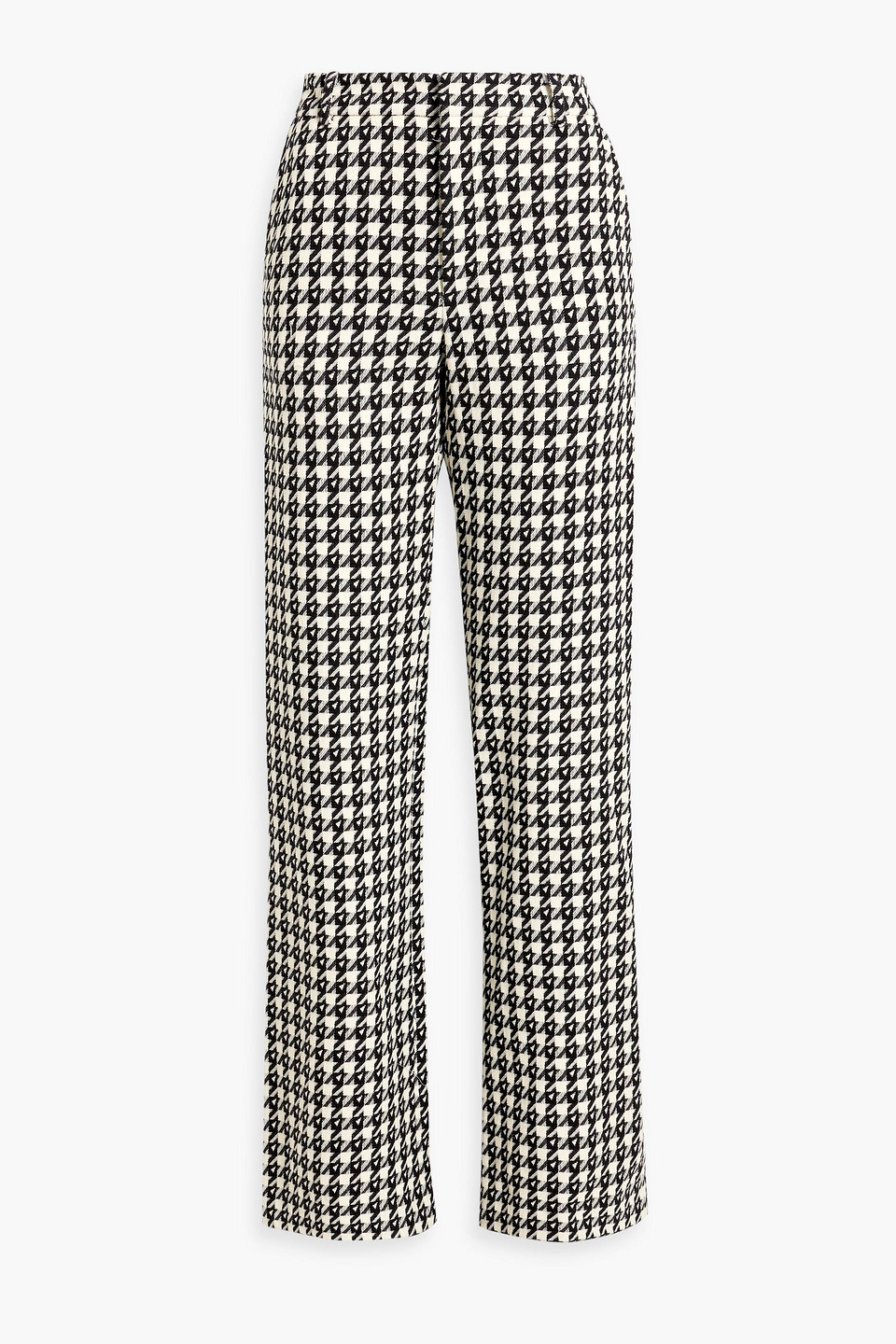 Area Crystal-embellished Cutout Houndstooth Wool-blend Tweed Straight-leg Pants In Black