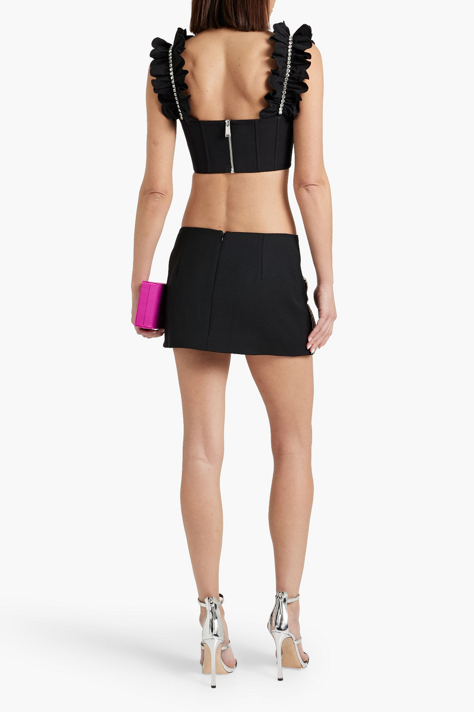 Shop Area Cropped Crystal-embellished Cotton-poplin Bustier Top In Black