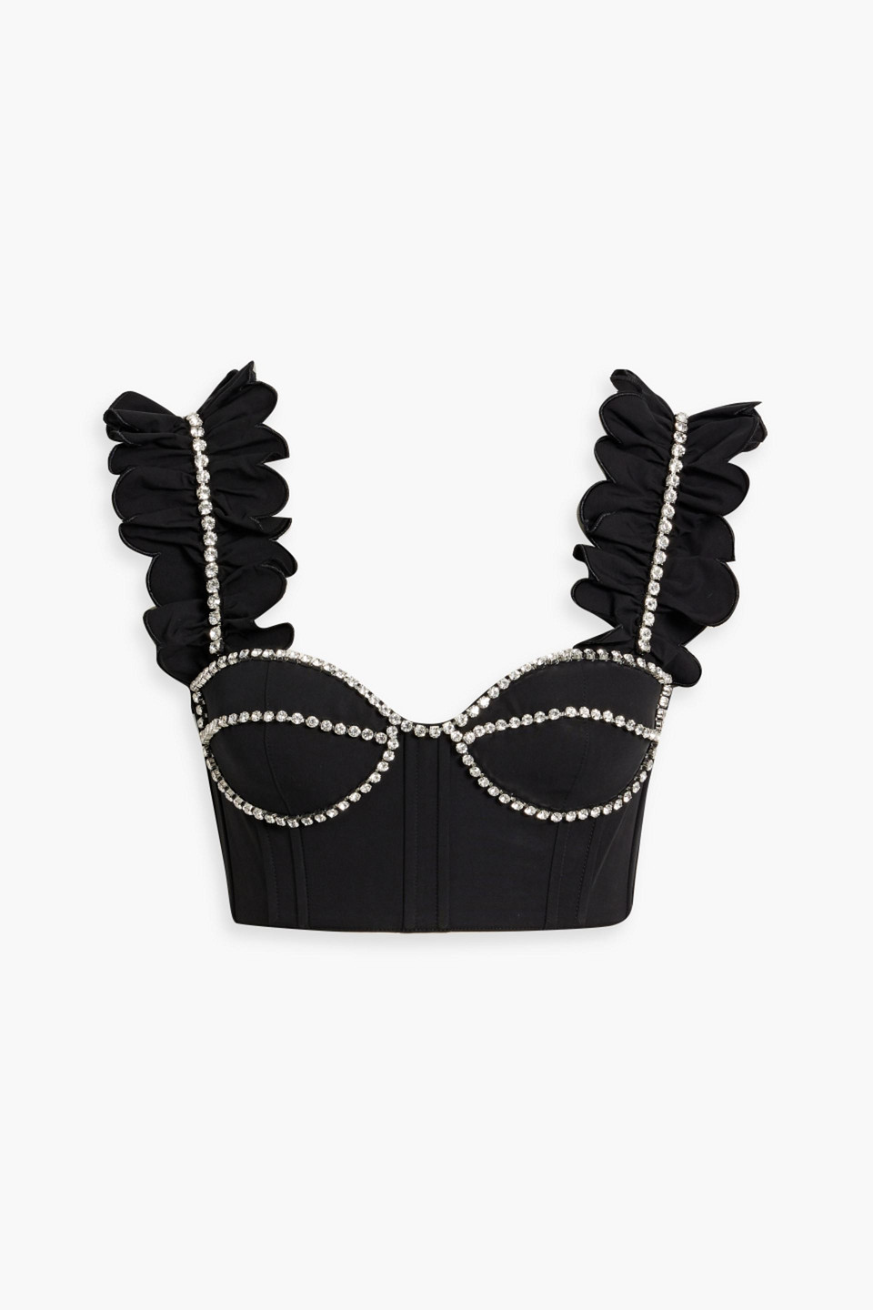 Shop Area Cropped Crystal-embellished Cotton-poplin Bustier Top In Black