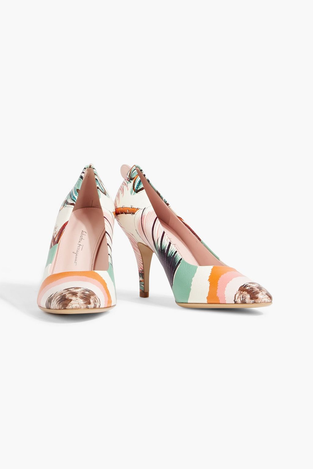 FERRAGAMO Judy 85 レザー パンプス プリント入り
