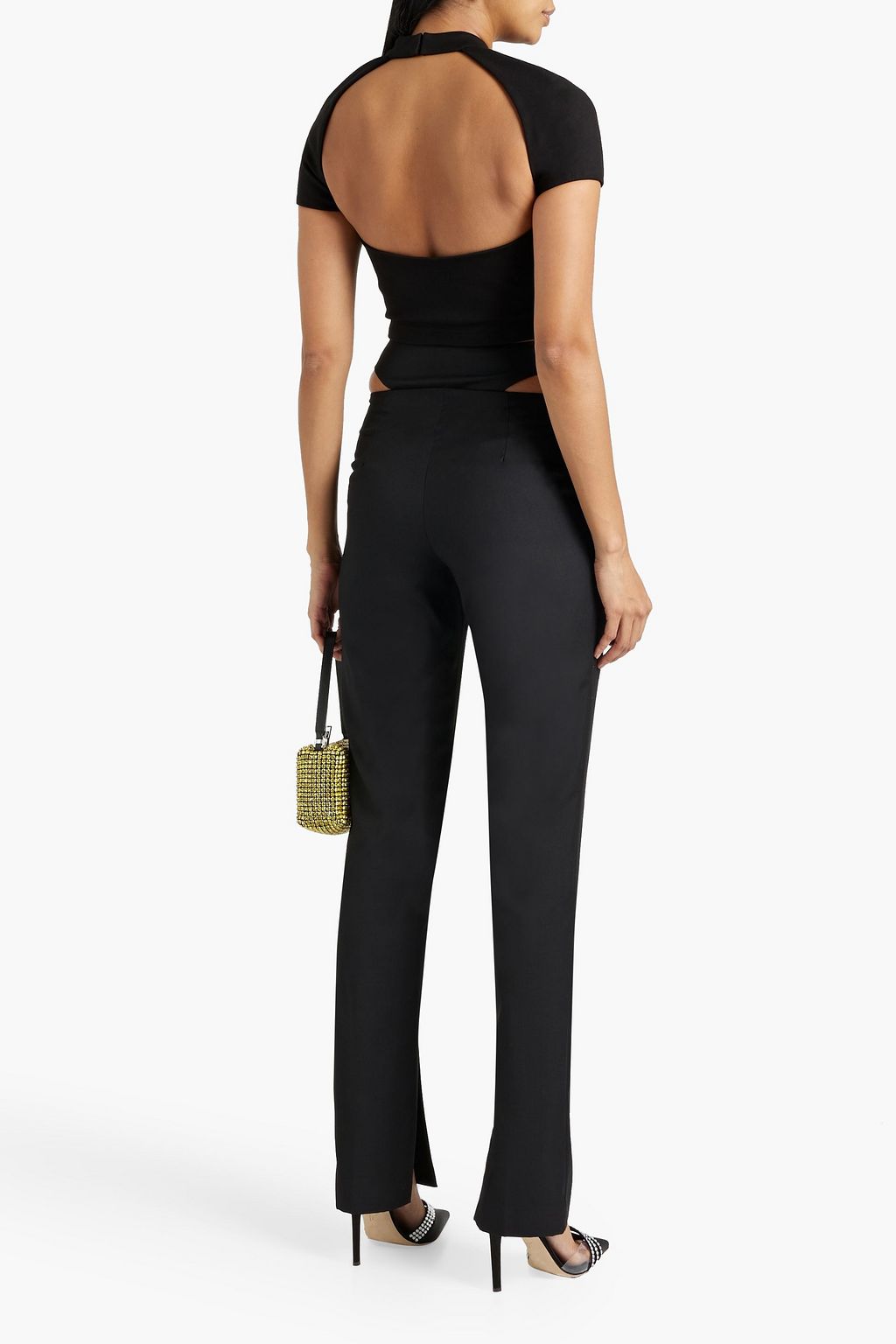 AREA Cropped cutout crystal-embellished jersey top
