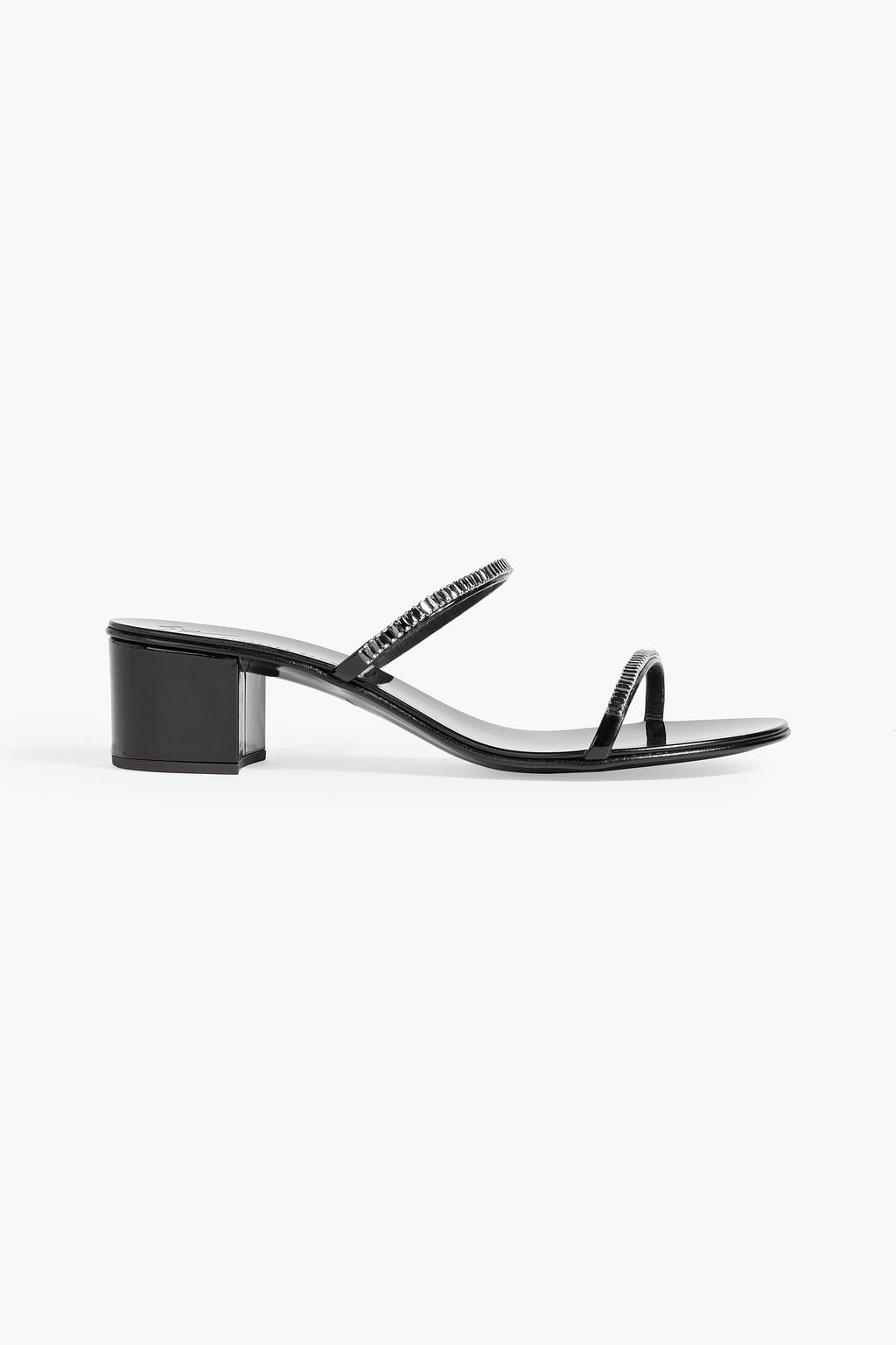 GIUSEPPE ZANOTTI Dark Colorful crystal embellished faux patent leather mules THE OUTNET