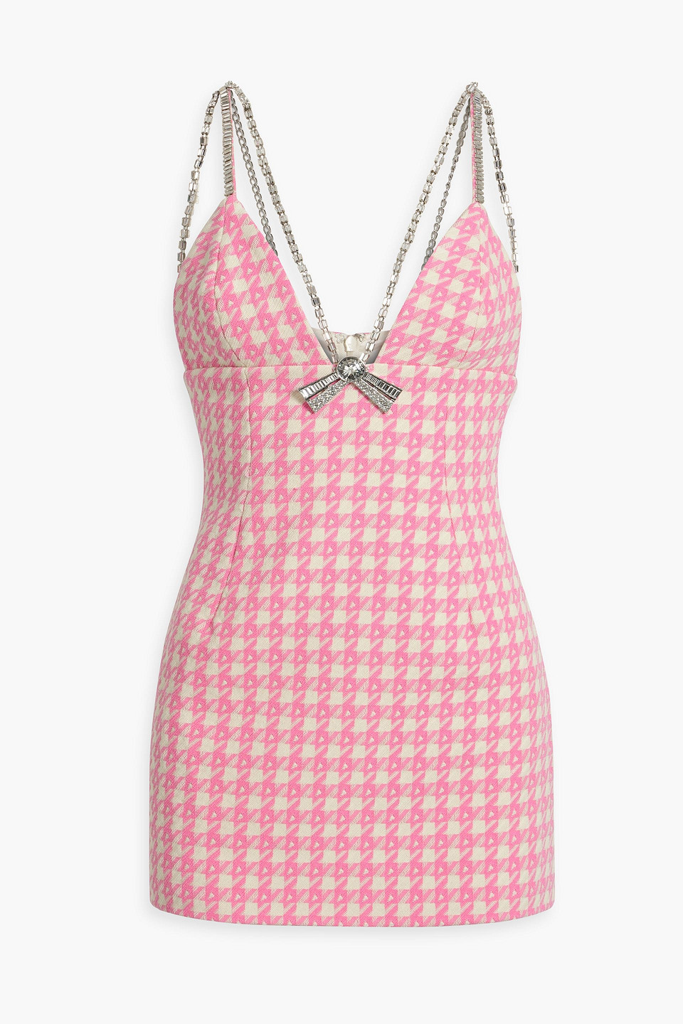 Area Crystal-embellished Houndstooth Wool-blend Tweed Mini Dress In Pink