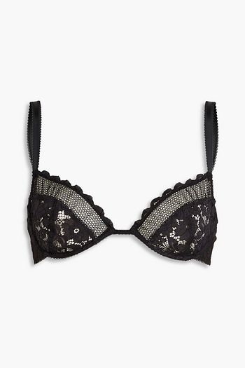 COCO DE MER LONDON Iris embroidered tulle and satin underwired bra