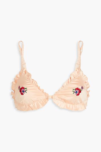 STELLA MCCARTNEY Lace-trimmed stretch-silk satin underwired balconette bra