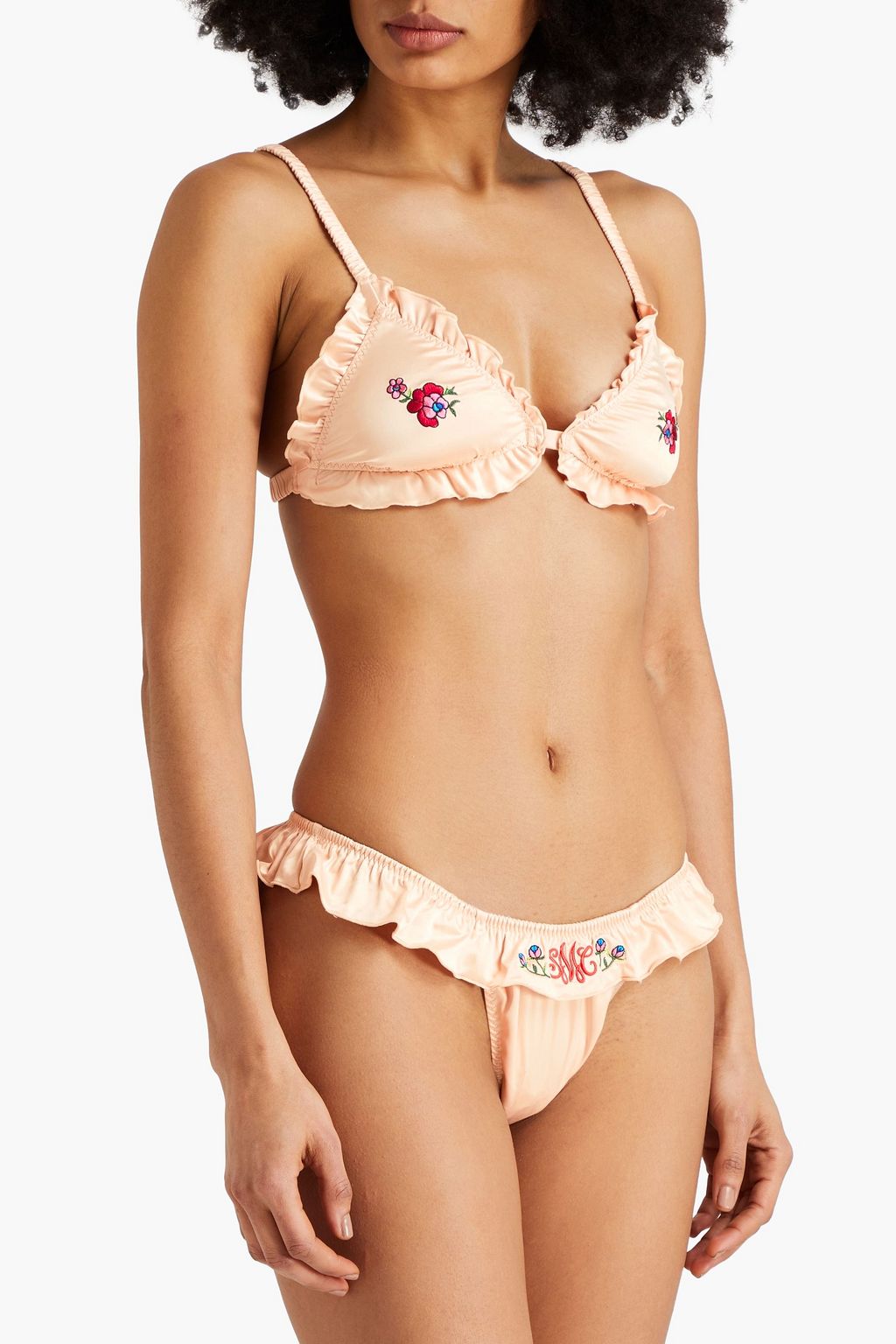 STELLA MCCARTNEY Ruffled embroidered sterch-satin triangle bra