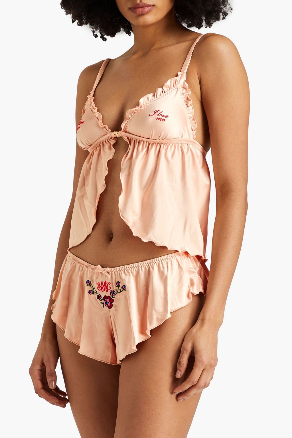 STELLA MCCARTNEY Ruffled embroidered stretch-satin chemise