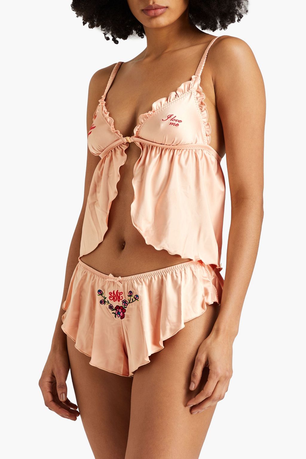 STELLA MCCARTNEY Embroidered stretch-satin pajama shorts