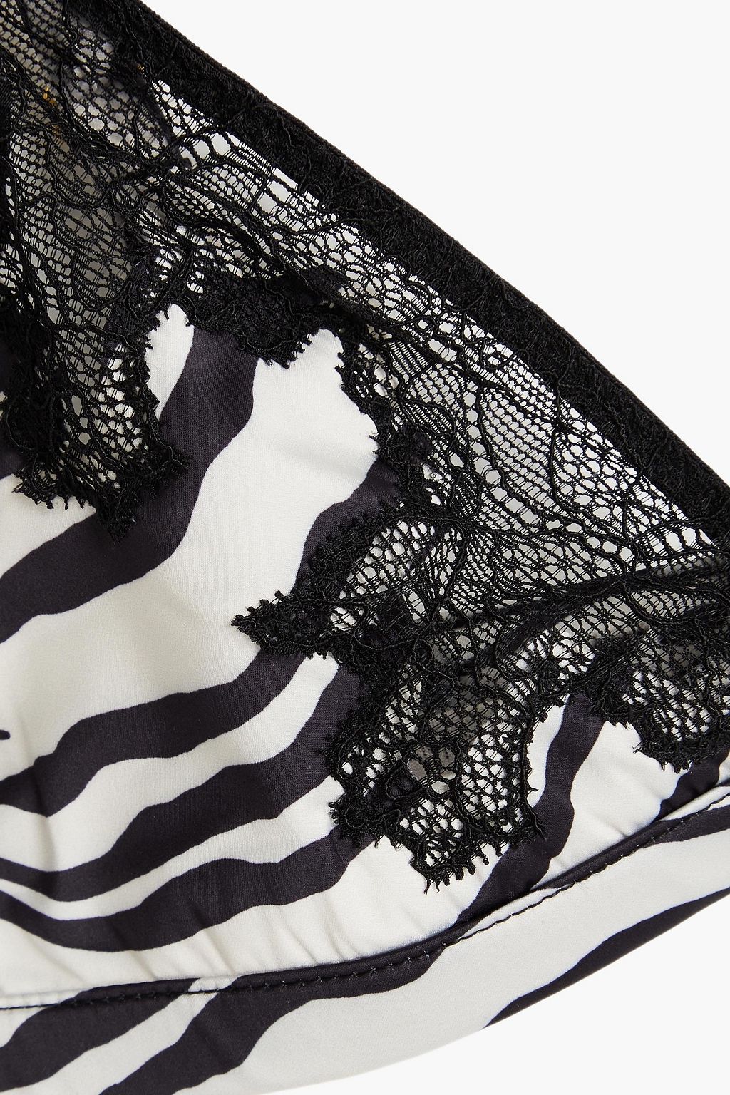 STELLA MCCARTNEY Lace-trimmed zebra-print stretch-satin triangle bra