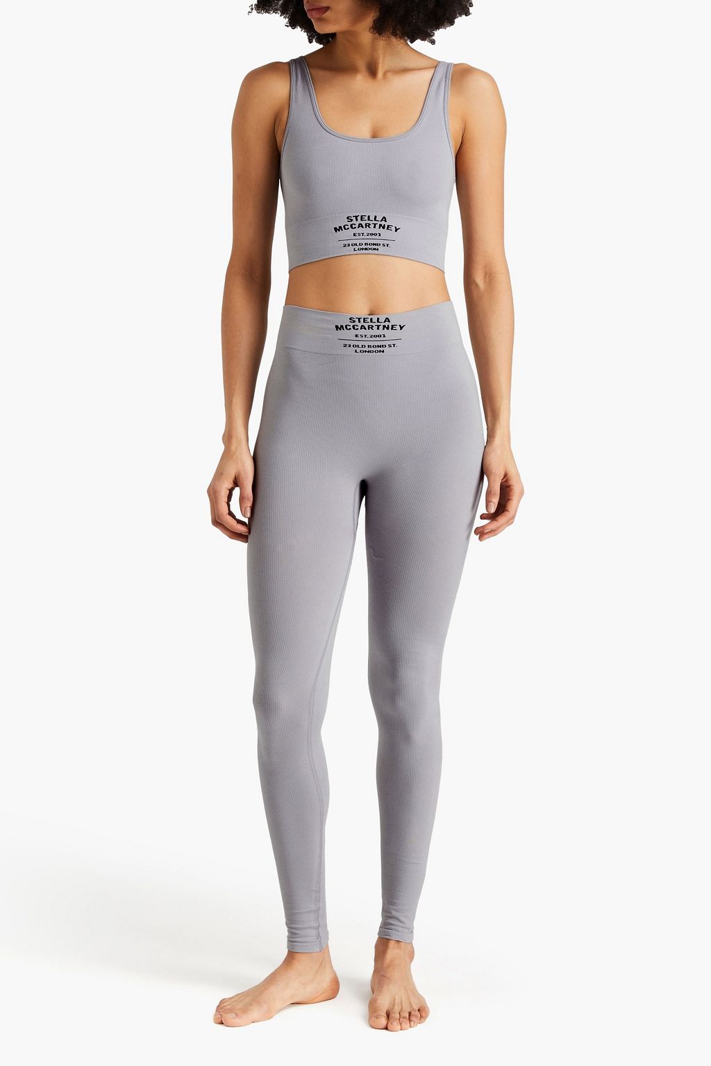 STELLA MCCARTNEY リブ編みストレッチ コットン混ジャージー スポーツブラ プリント入り
