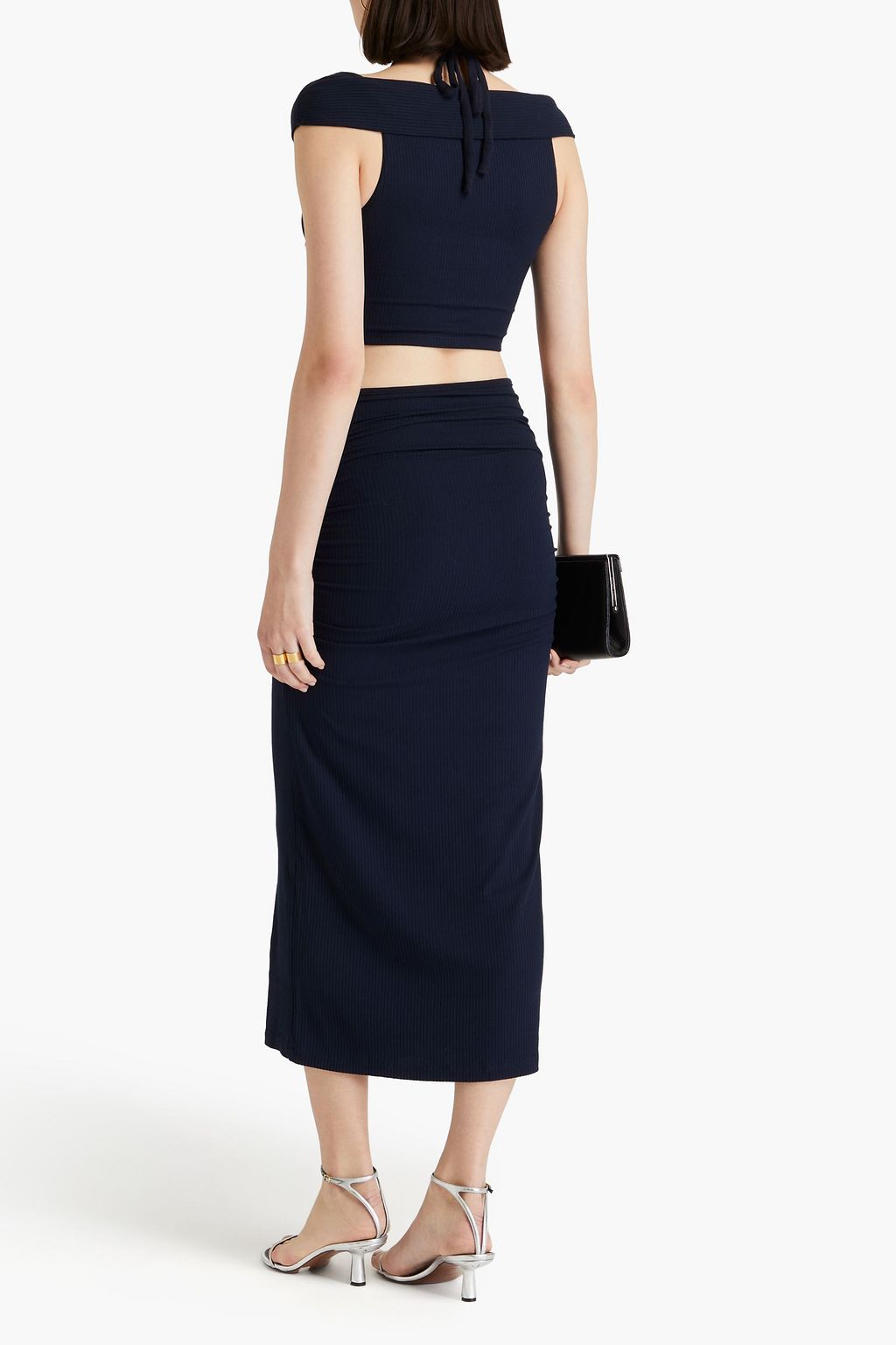 SIMKHAI Akane off-the shoulder cutout modal-blend ribbed jersey midi dress