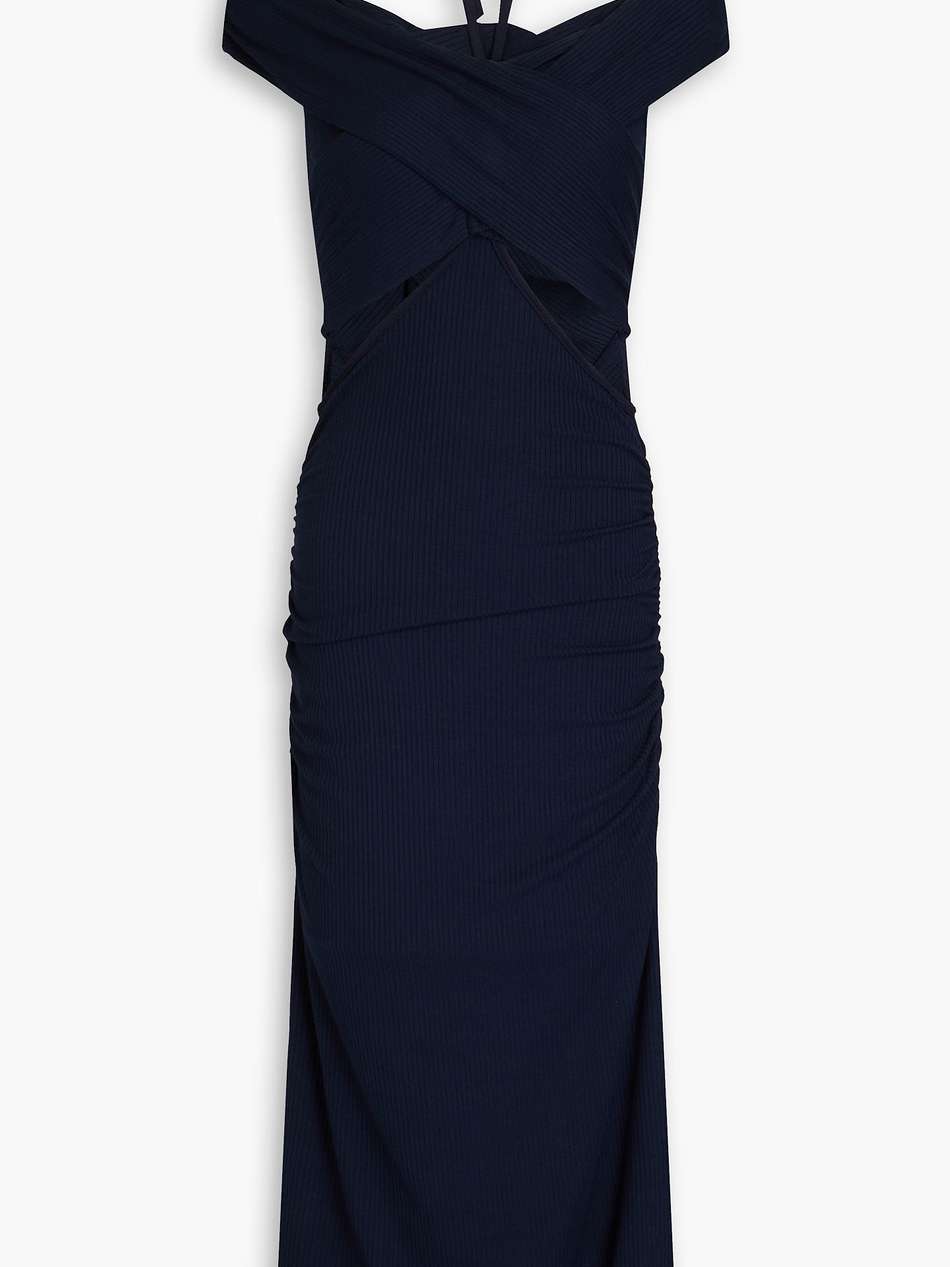 akane off-the shoulder cutout modal-blend ribbed jersey midi dress