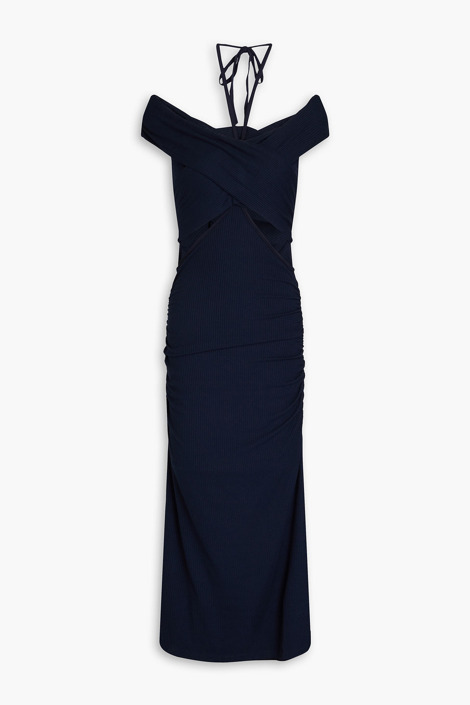 Simkhai Akane Off-the Shoulder Cutout Modal-blend Ribbed Jersey Midi Dress In Navy