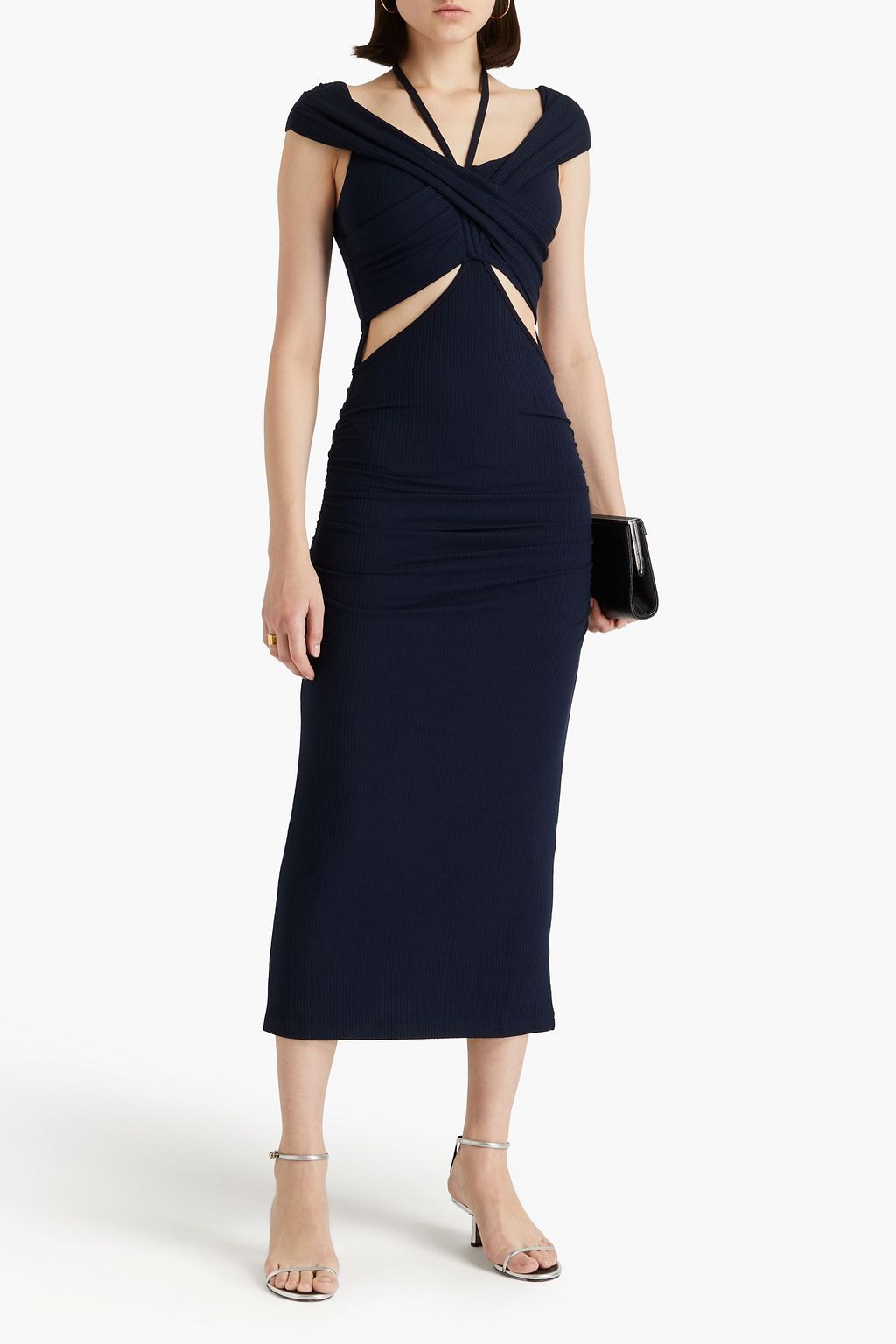 SIMKHAI Akane off-the shoulder cutout modal-blend ribbed jersey midi dress