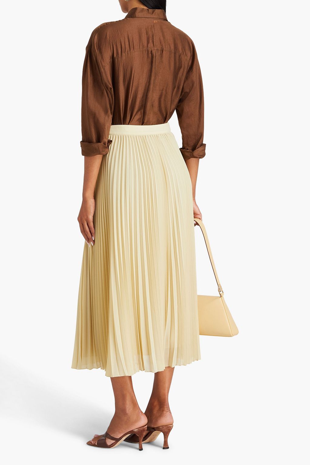 SIMKHAI Atiana pleated crepe de chine midi skirt