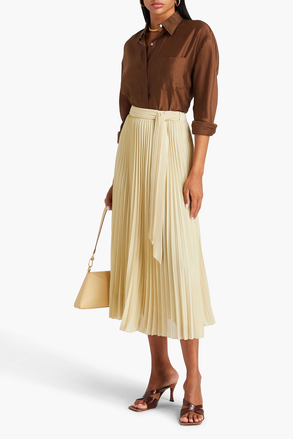 SIMKHAI Atiana pleated crepe de chine midi skirt